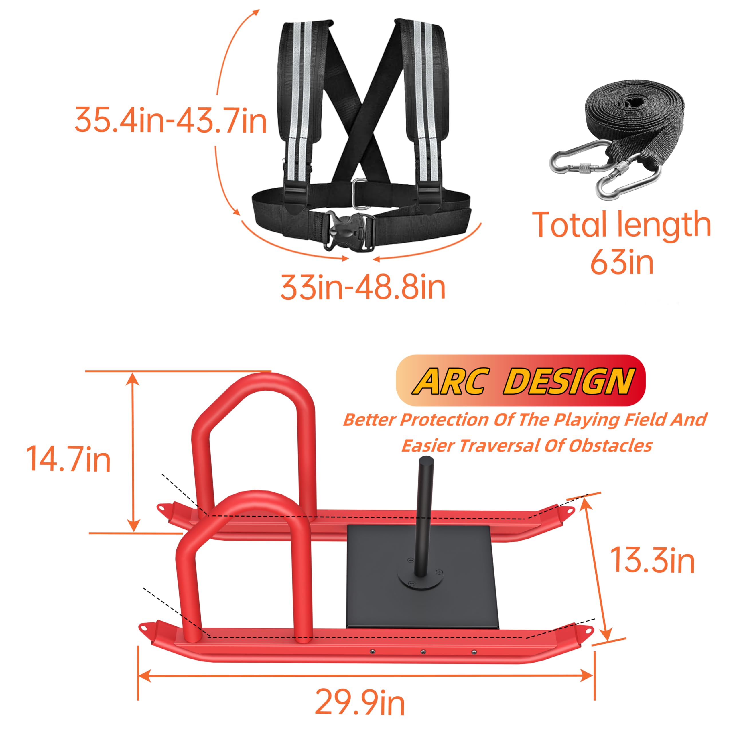Trineo de peso resistente mejorado 2025 para entrenamiento de fuerza, capacidad ajustable de 500 libras, trineo de fitness para exteriores, gimnasio, fútbol y crossfit, marco de acero duradero con
