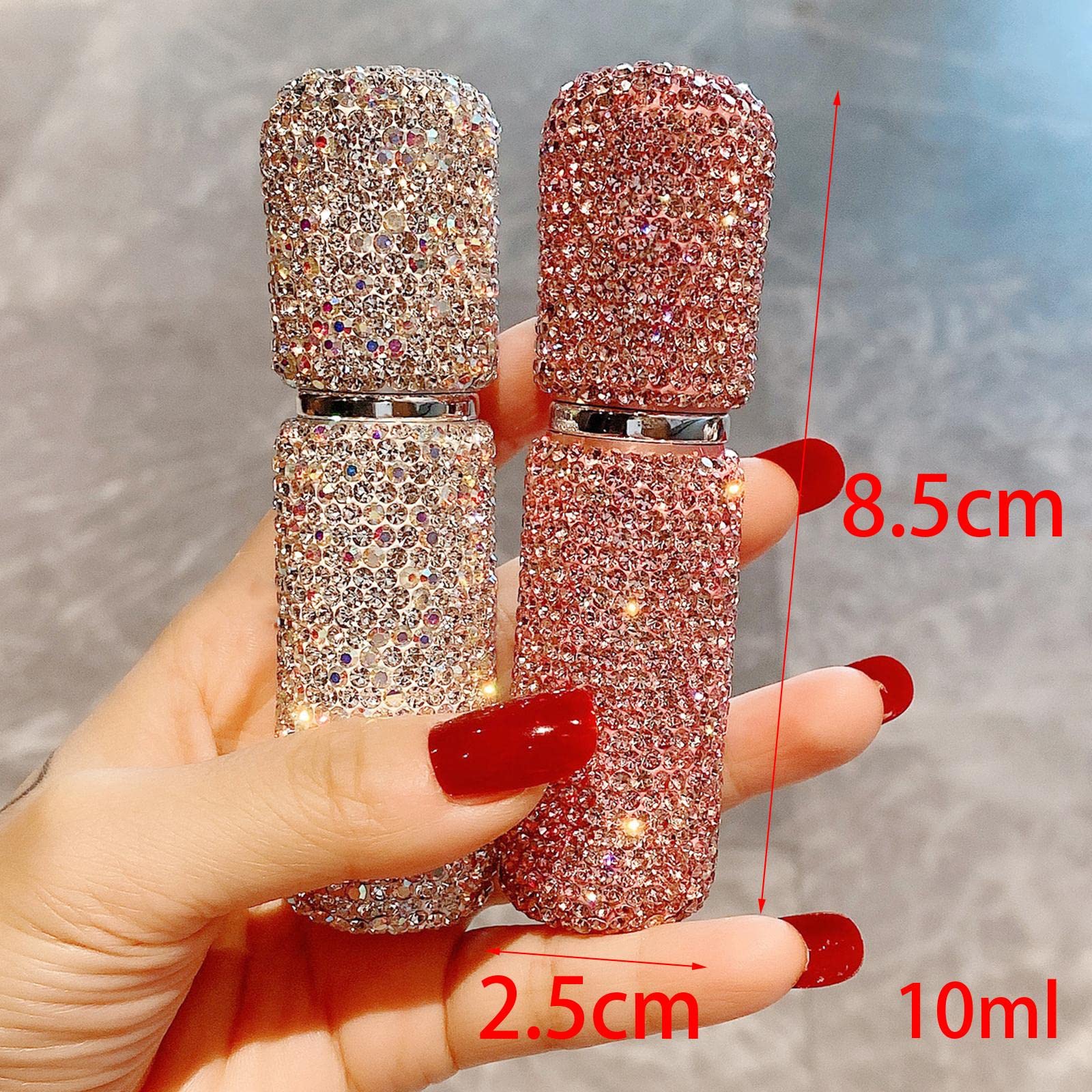 Parfümzerstäuber 10ml Glasflasche Nachfüllbar Diamant Reise Spray Flakon für Bad Auto Wohnzimmer Kosmetiktasche Geschenk, Weiß+Rosa