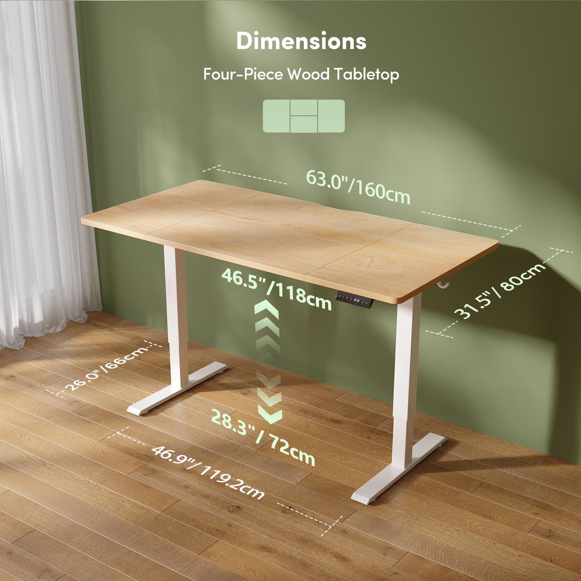 FEZIBO Höhenverstellbarer Schreibtisch mit USB-A und USB-C-Ladeanschlüssen, 160 x 80 cm Schreibtisch Höhenverstellbar Elektrisch, Ergonomischer Steh-Sitz Tisch für Heimbüro, Standing Desk, Eiche
