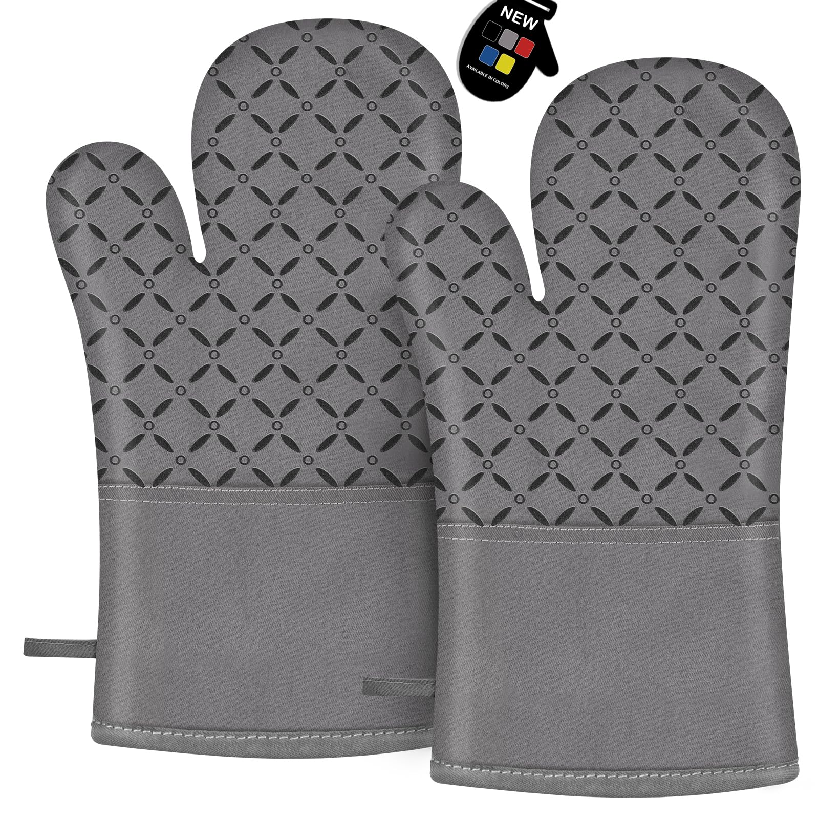 IXO Guantes de horno resistentes al calor 260 °C con superficie de silicona antideslizante, guantes de cocina con forro de algodón suave para hornear, cocinar, asar a la parrilla, color gris, 1 par