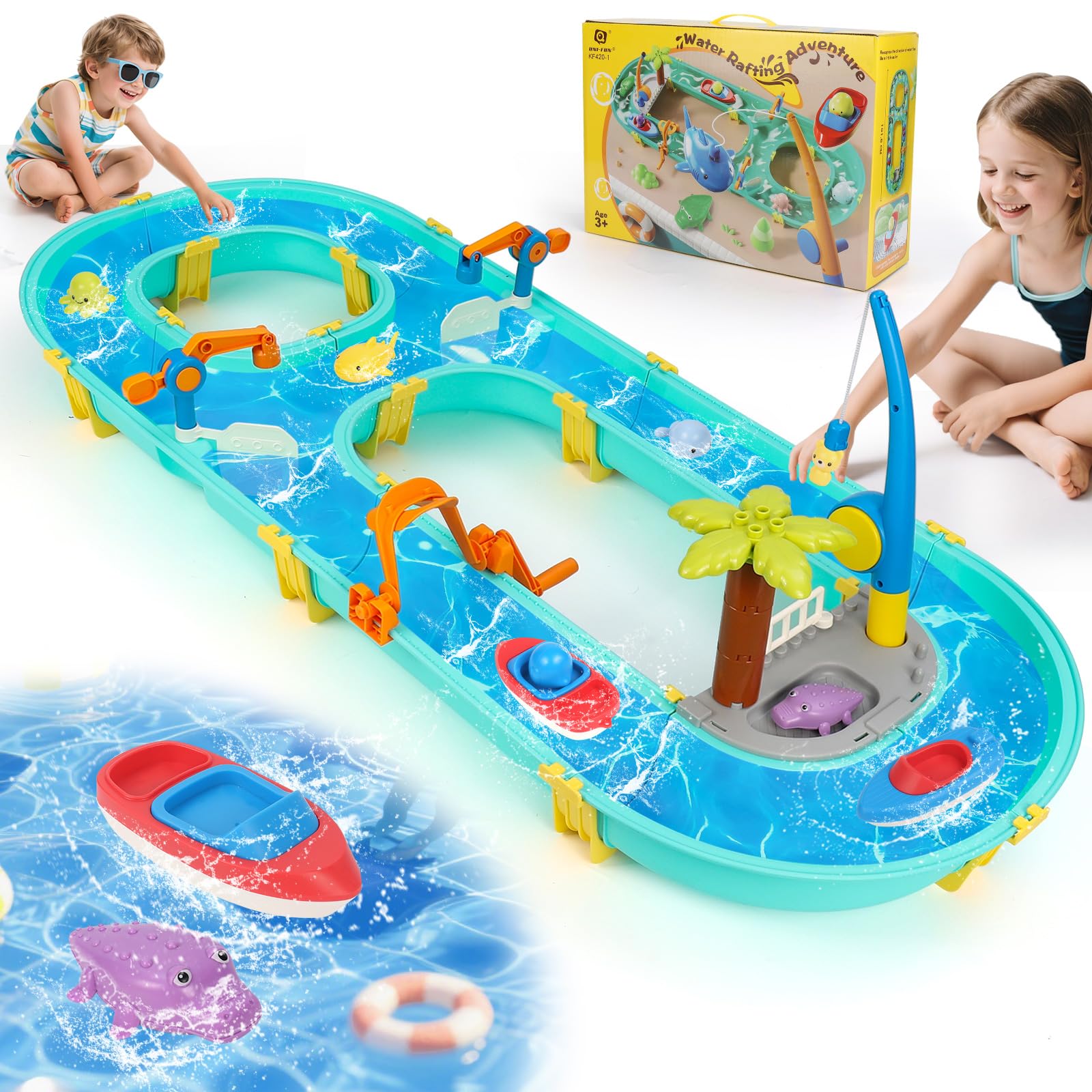 Juguete de Mesa de Arena y Agua 3+ Jahr, Mesas de Juegos Exteriores para Agua y Arena con 2 Barcos, 6 Figuras Animales, Juegos Exterior Niños für Niños 3+ Jahr