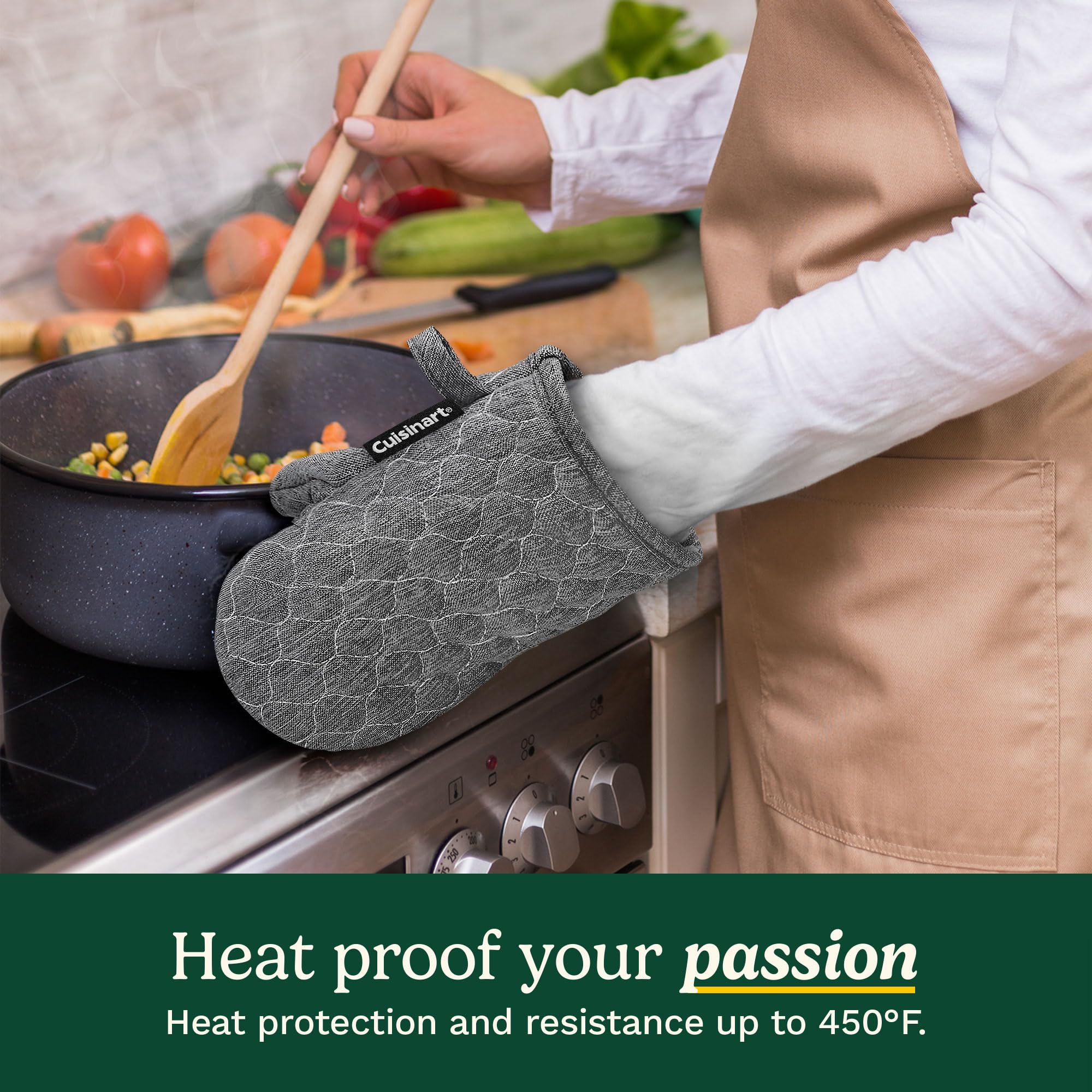 Cuisinart ShieldPro - Manoplas de Horno de Silicona – 5 x 8.5 Pulgadas, Resistentes al Calor, Mini Guantes de Cocina para Horno con Palma Antideslizante 100% Silicona, Relleno de algodón y Lazo para