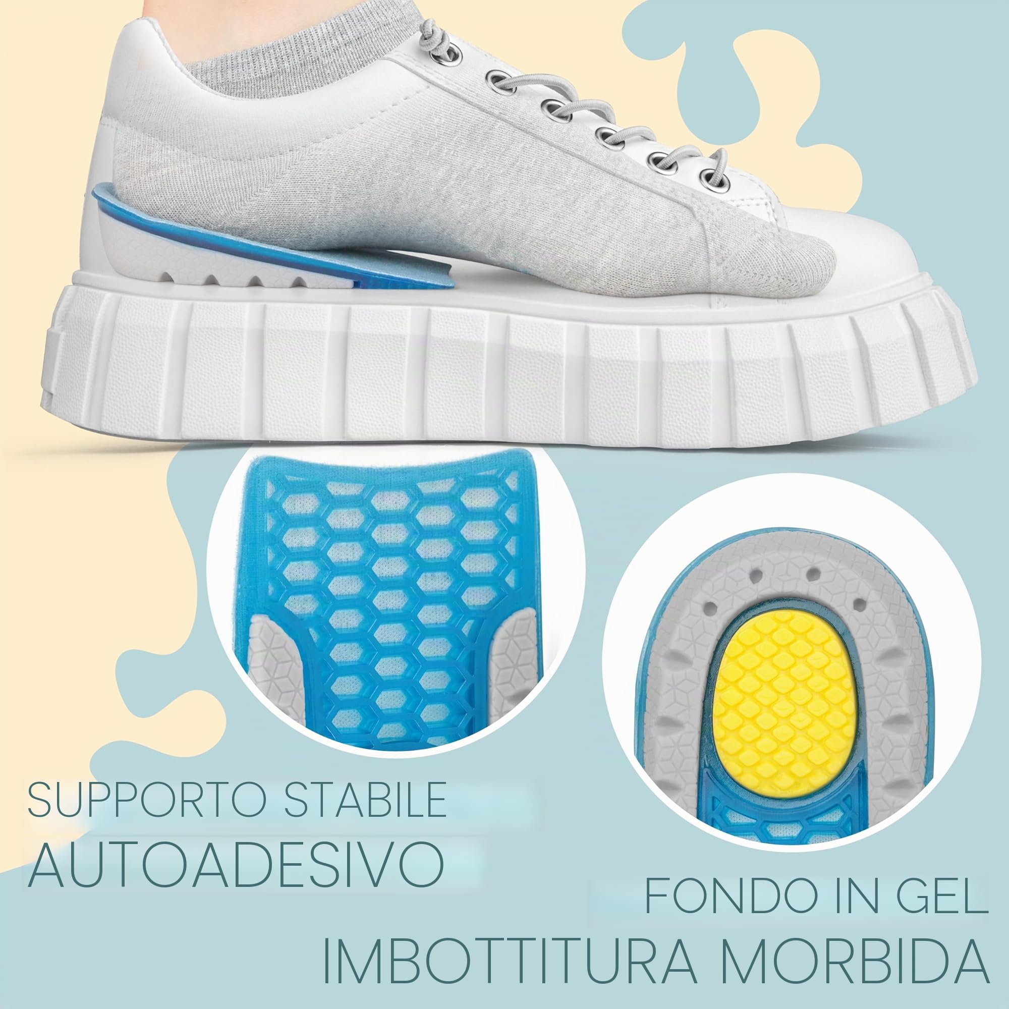 SULPO Talloniera In Gel Solette Rialzate Uomo Donna, Plantare Per Tallonite E Talloniera Per Spina Calcaneare, Cuscinetti Per Scarpe Per Discreta Correzione Altezza- 2 cm, 1 paio