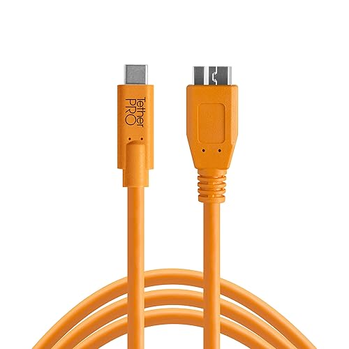 Tether Tools TetherPro Cable USB-C a USB 3.0 Micro-B para transferencia rápida y conexión entre cámara y computadora Naranja de alta visibilidad