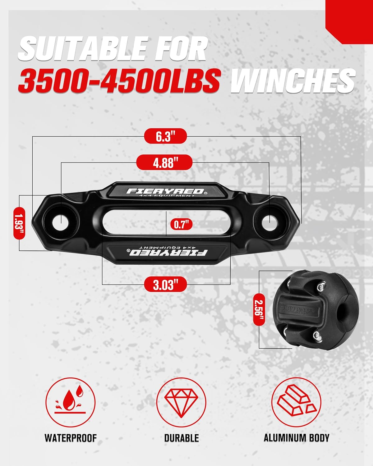 FIERYRED Winch Hawse Fairlead with Winch Cable Hook Stopper Kit,4-7/8 Inch Bolt Pattern Aluminum Fairlead for Synthetic Rope,Suitable for 3500-4500LBS ATV/UTV Winch