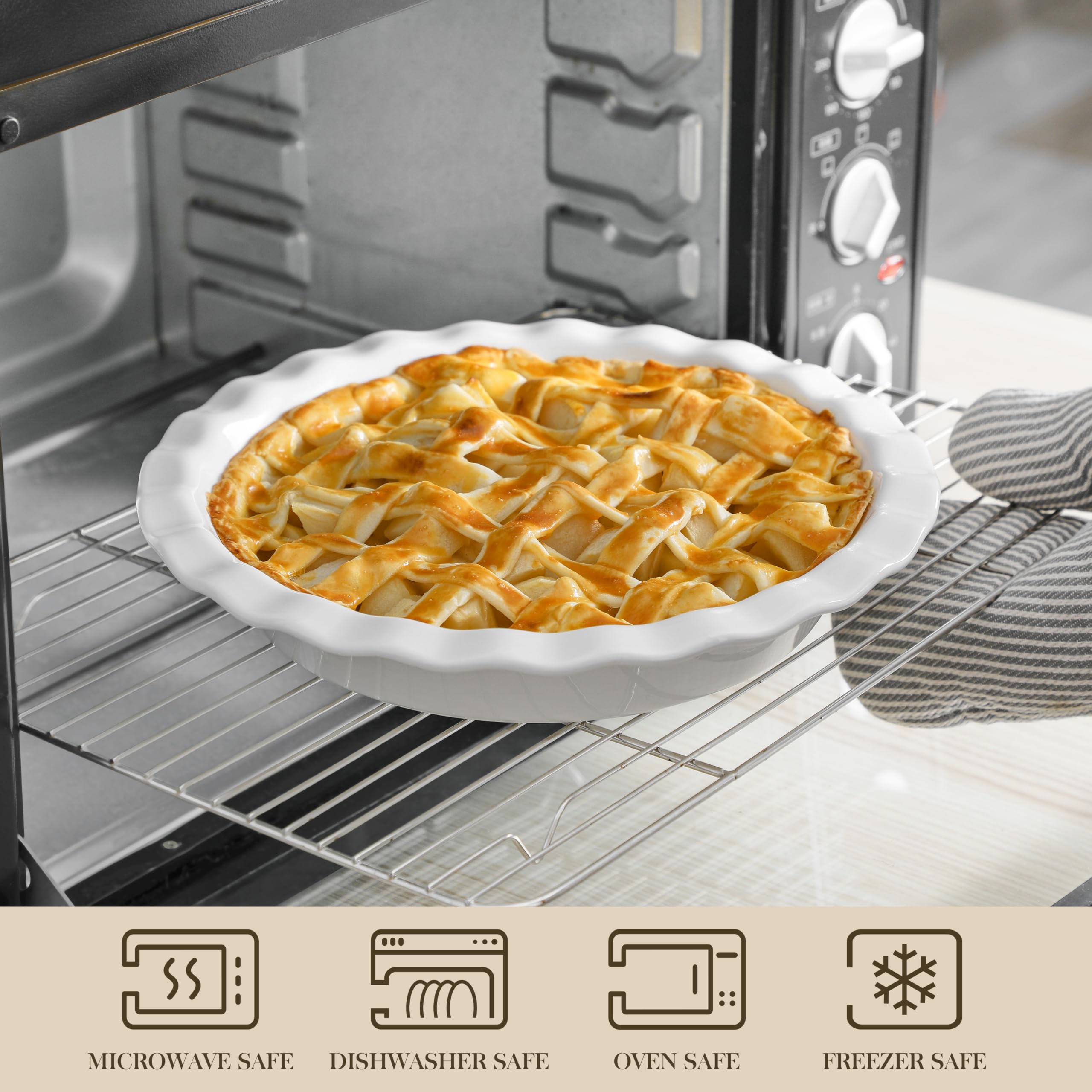 MALACASA Set di 2 Stampi per Torte in Porcellana, 1050 ml, Ø 27 cm x 4,5 cm, Teglie e Piatti da Forno con Bordo Ondulato per Crostate, Quiche, Pizza e Dessert, Bianco, Adatto a Forno e Lavastoviglie