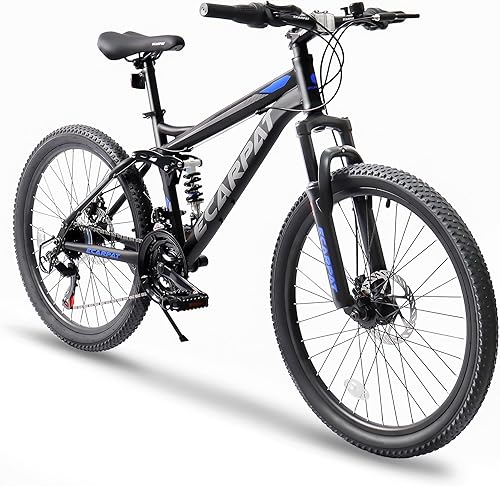 24/26/27.5 Inch Wheel Mountain Bike, 21 Speed MTB Bike with Full/Front Suspension, Steel Frame and Dual Disc Brakes, Adult Mens Outdoor Cycling
