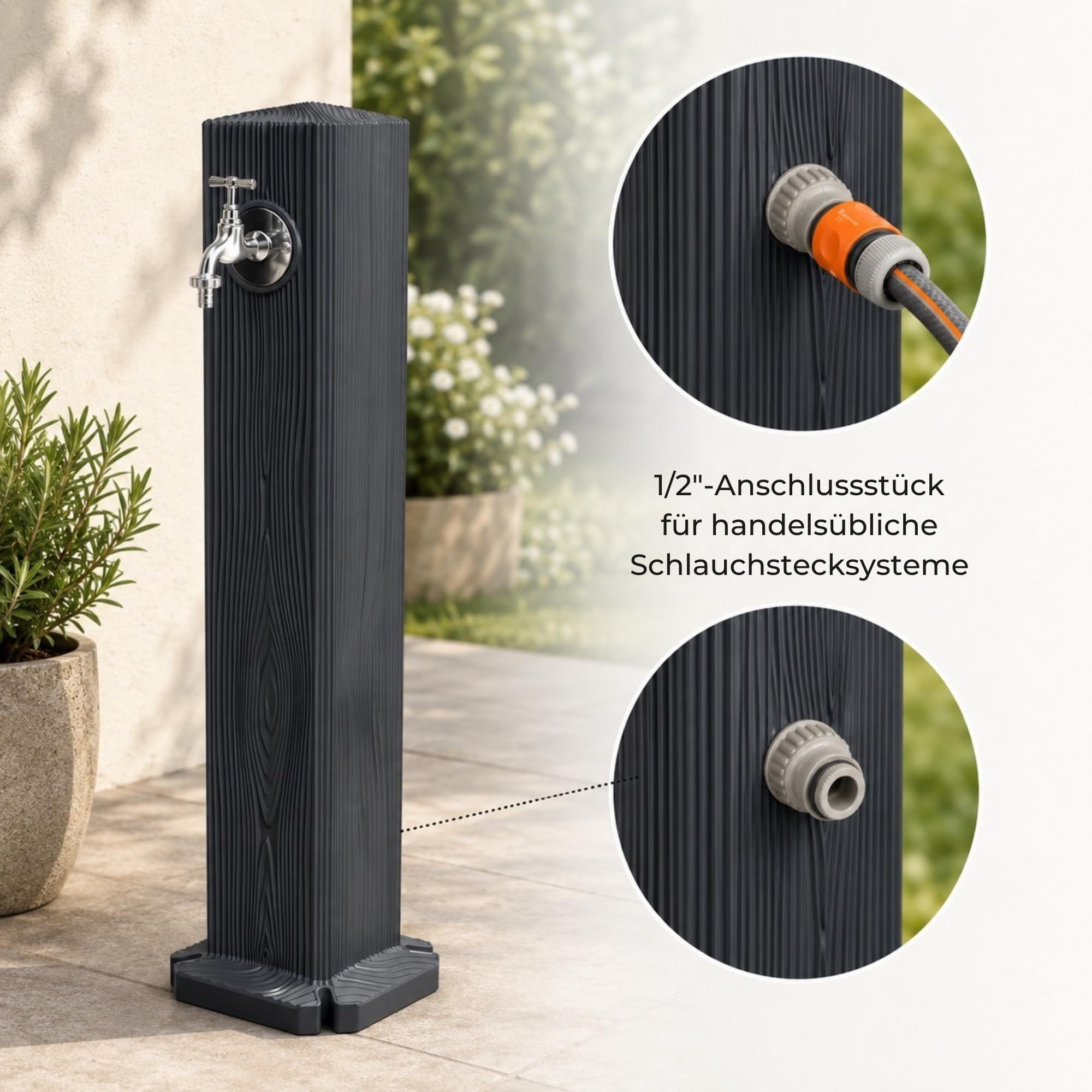 YourCasa Timberline - Colonna d'acqua da giardino, 90 cm, effetto legno, con rubinetto da 1/2", resistente ai raggi UV, prodotto in Europa (marrone)