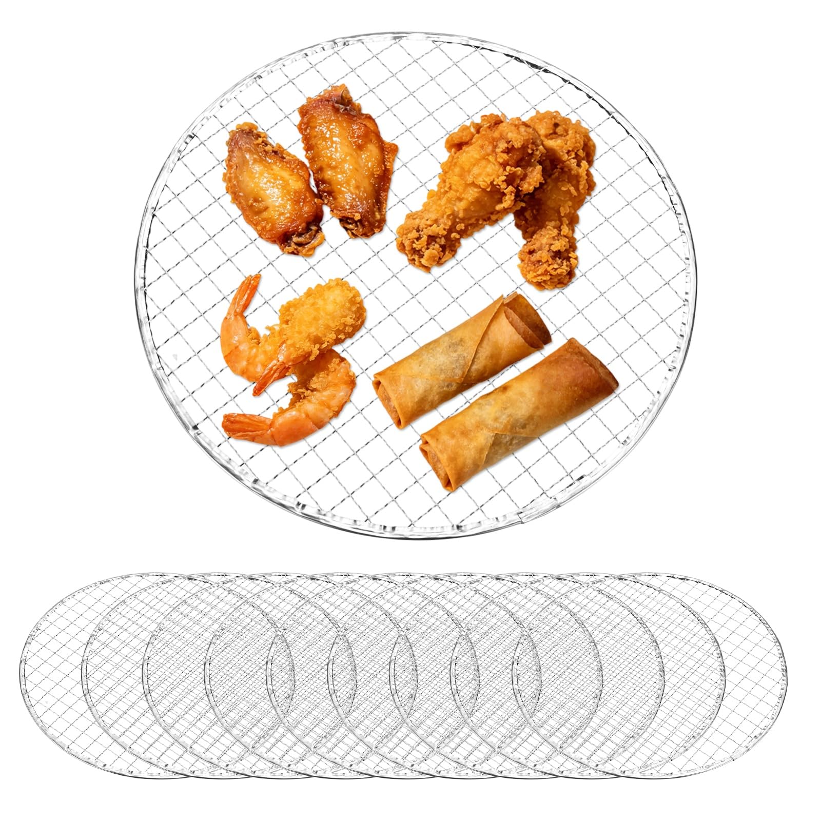 M METERXITY 10 Pack Disposable Grill Toppers, Round 9.84 Inch Galvanized Grill Grates, Disposable Roasting Racks Replacement for Outdoor, BBQ, Camping, Picnics