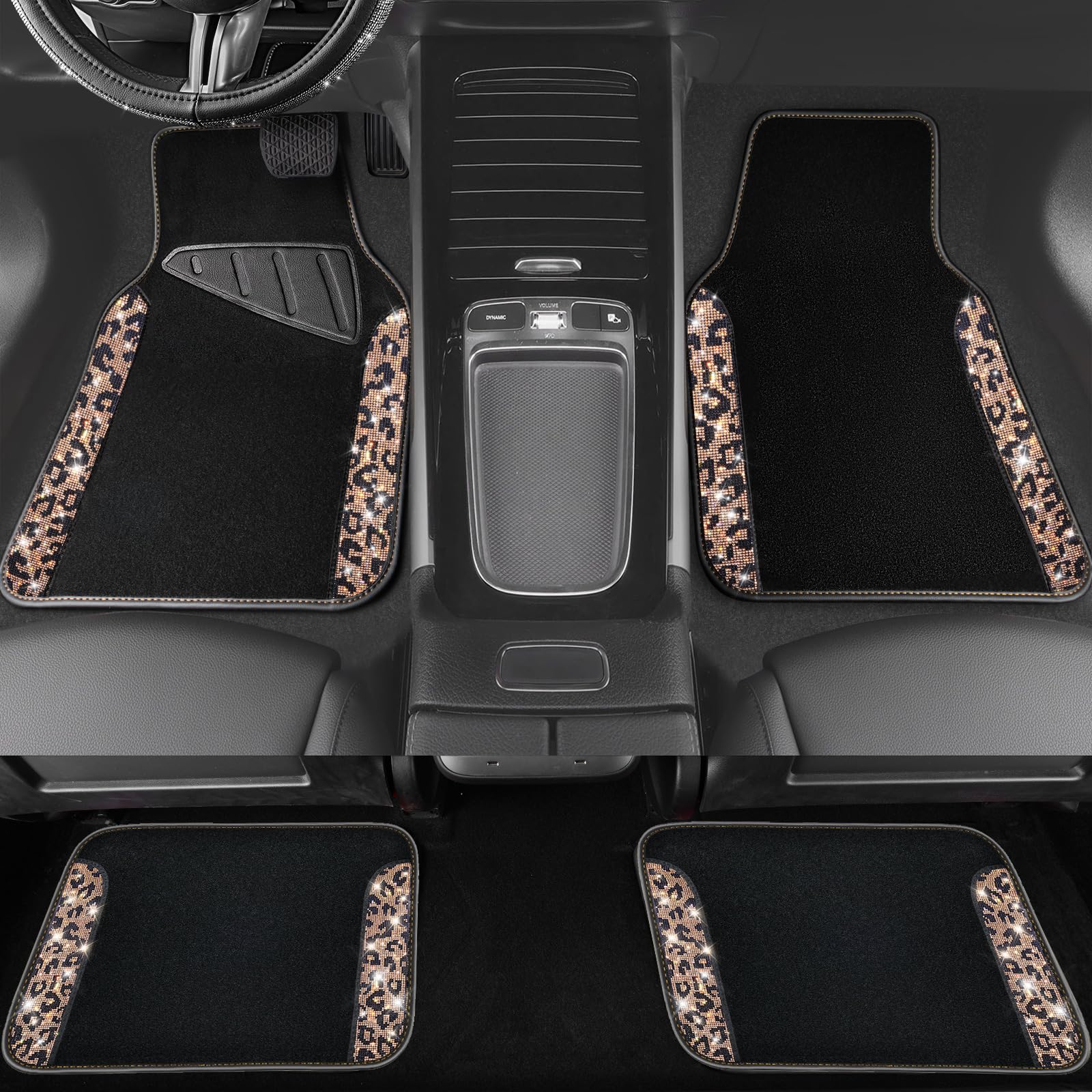 CAR PASS Bling Diamond Car Floor Mats Shining Rhinestone Carpet Sparkly Glitter Crystal with Anti-Slip PVC Heel Pad — view 6
