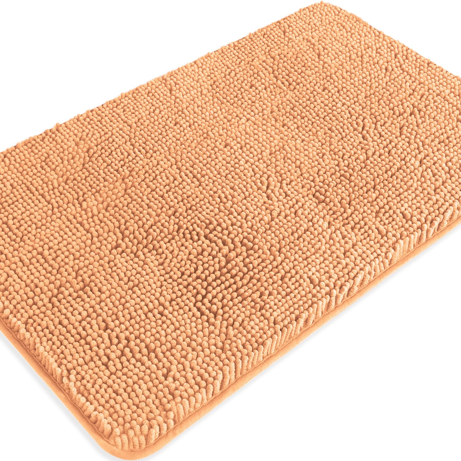 PureSwan Peach Bathroom Rugs – Absorbent and Washable Bath Mat, Non-Slip, Thick Soft Chenille Bath Rugs for Bathroom Floor, Shower, Sink - 20" x 32"