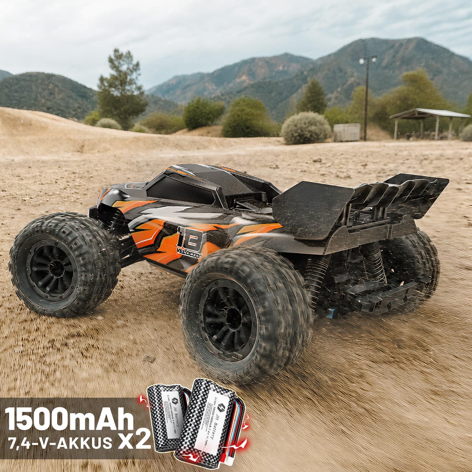 Coche teledirigido 1:18 4WD RC Monster Truck, 40 km/h Offroad Desert Truck con motor 380, luz LED, 2,4 GHz, control proporcional completo, batería de 7,4 V, 1300 mAh, para niños y adultos