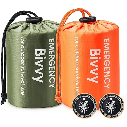 Esky Emergency Sleeping Bag, Portable Emergency Blanket Thermal Bivy Sack, Waterproof Lightweight Survival Gear with Compass for Camping Hiking Outdoor Adventure