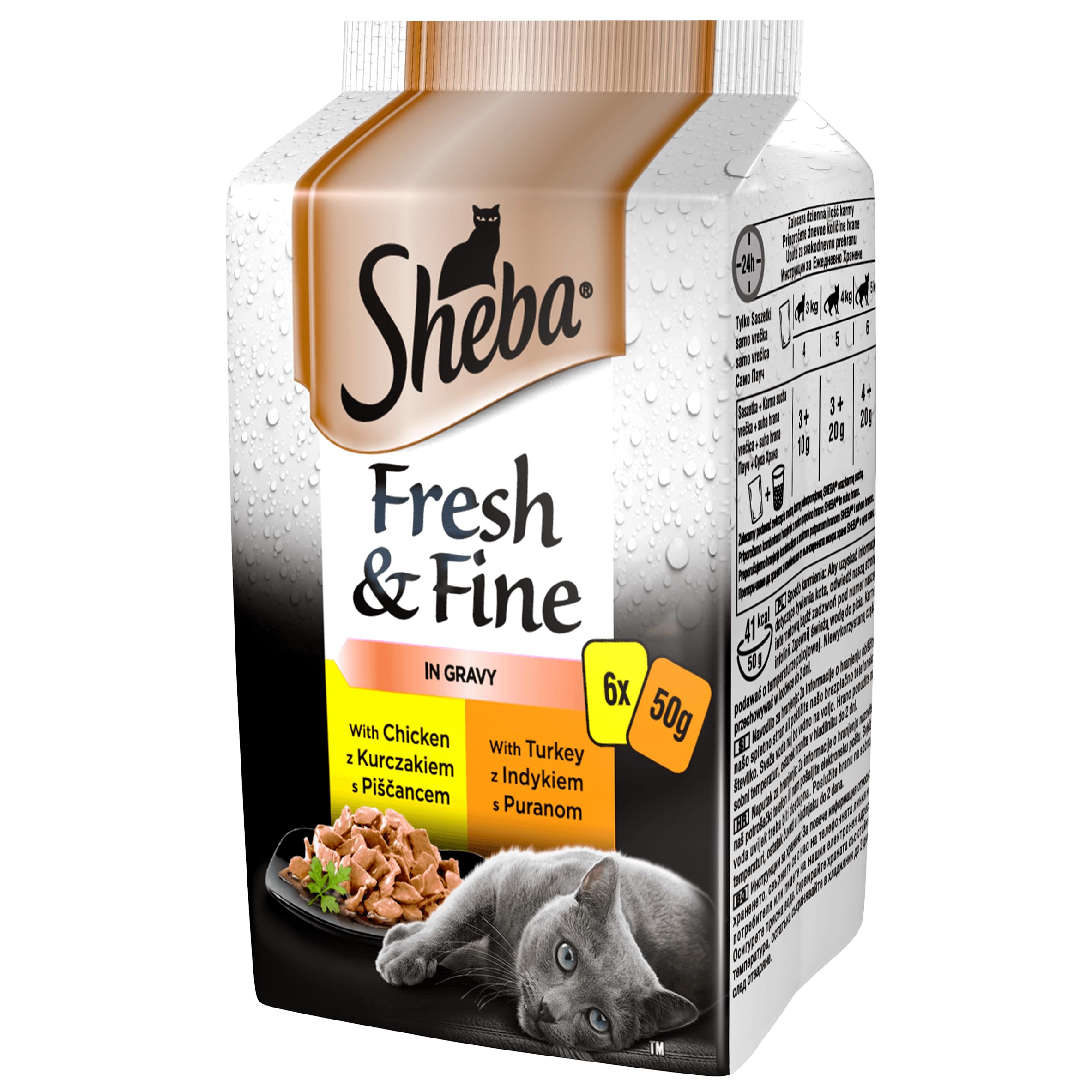 Sheba Fresh Fine Sachet - Comida húmeda para gatos en salsa con pollo y pavo, 12 x (6 x 50 g)