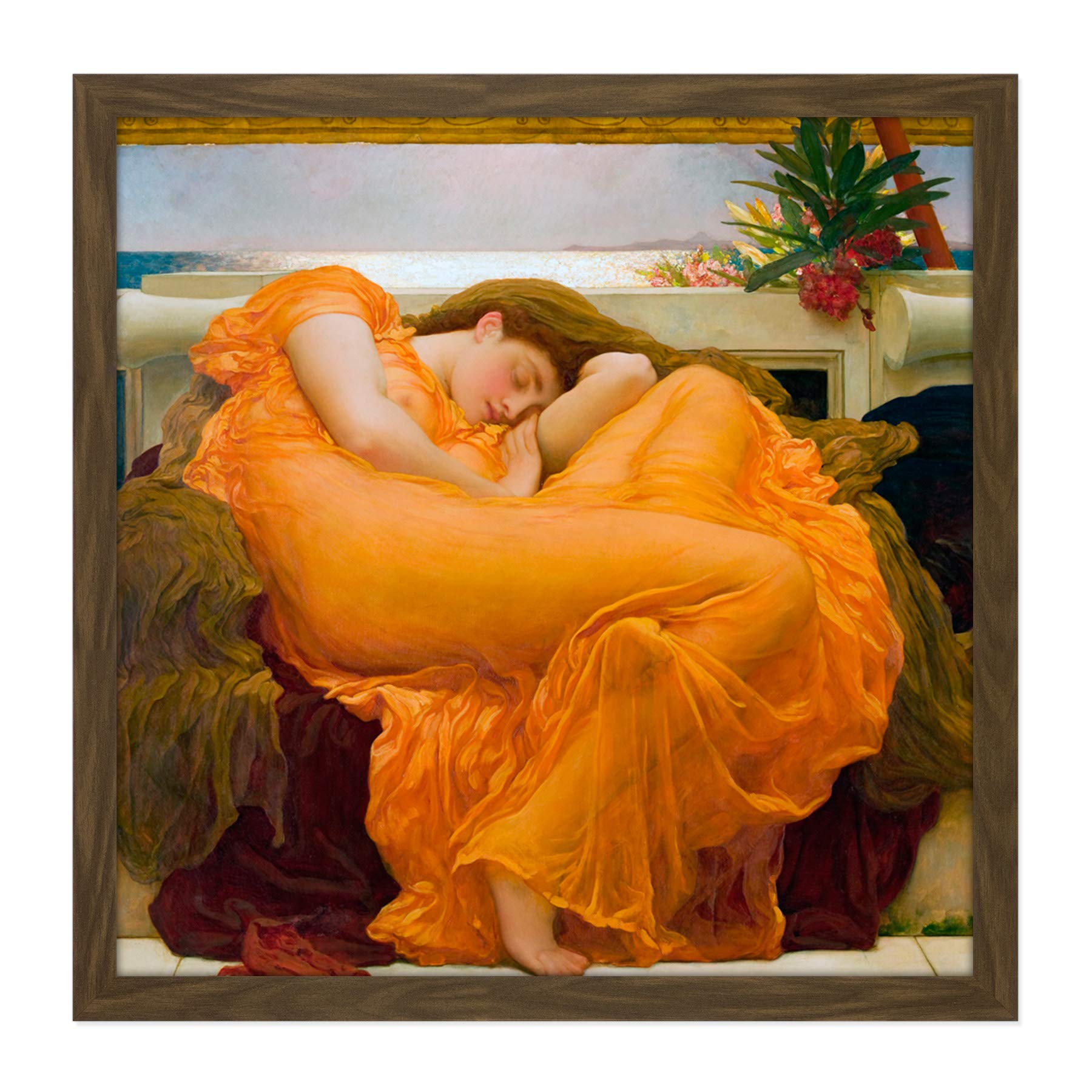 Artery8 Leighton Flaming June Painting Square Wooden Framed Wall Art Print Picture 16X16 Inch
