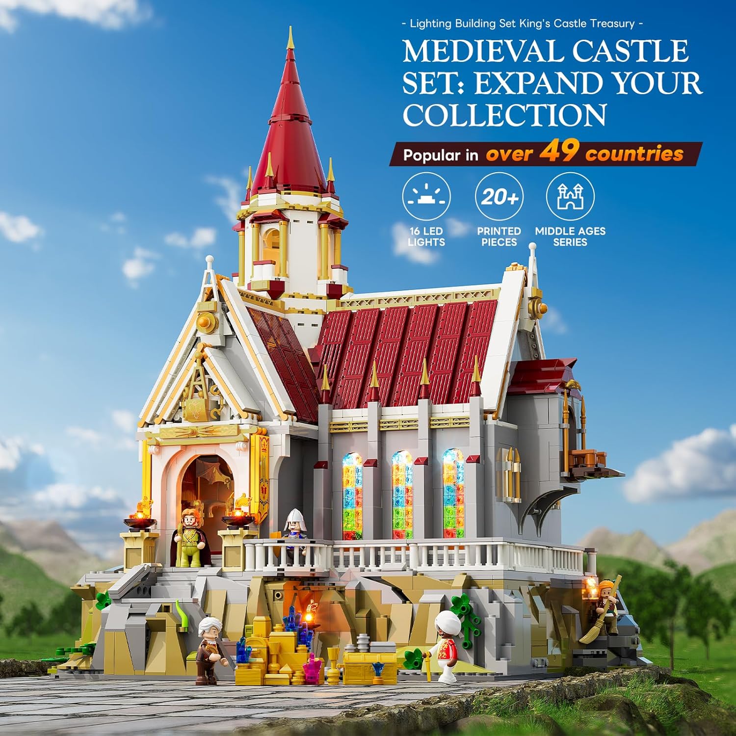 Medieval King's Castle Treasury Building Bricks Set - Middle Ages City Town Modular Collection Display Kit with Minifigures 3209 Pcs for Adults & Teens - Image 2