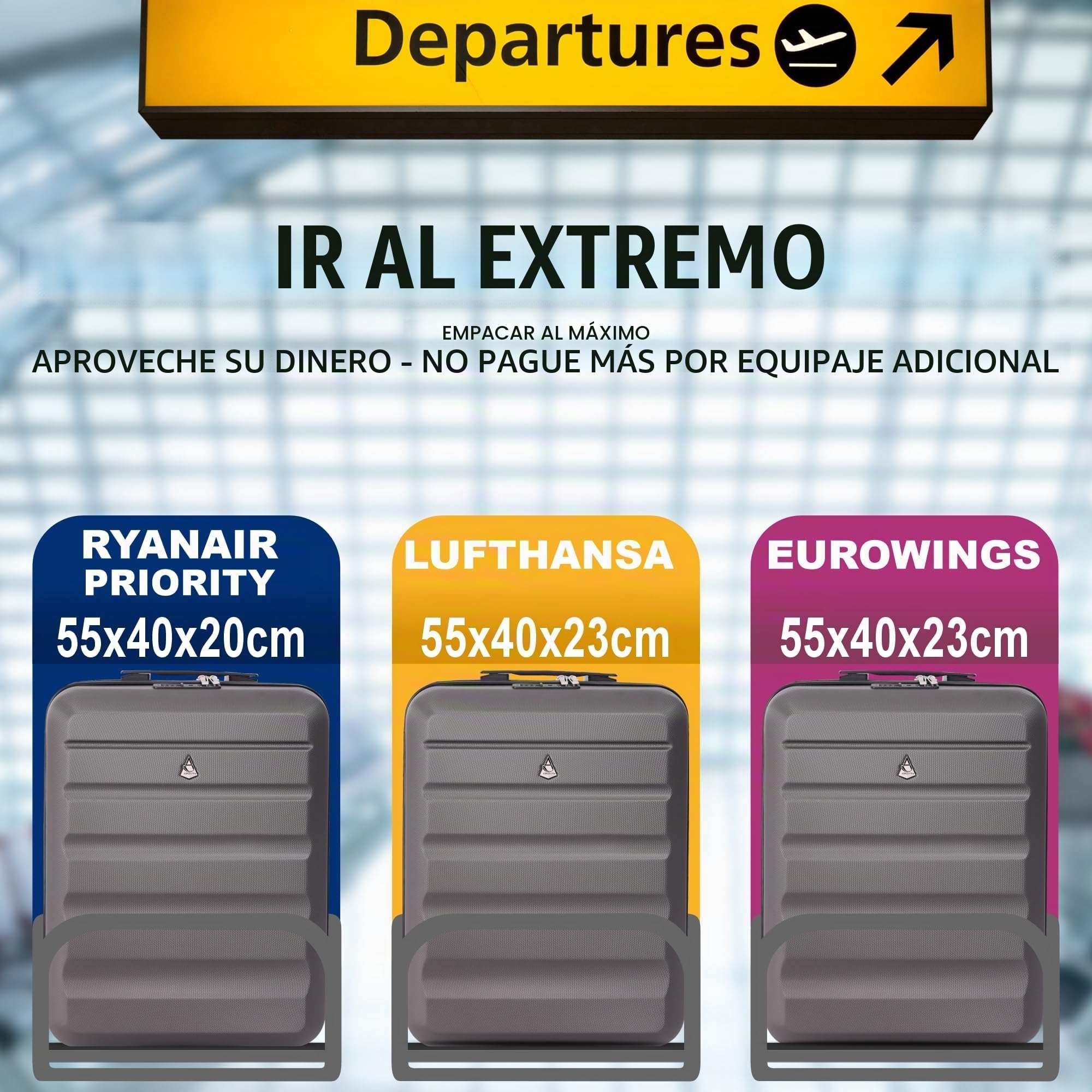 Aerolite 55x40x20cm Maleta de cabina Equipaje de mano rígida ligera 55x40x20 con 2 ruedas y Candado aprobado por la TSA, Aprobada por Ryanair Prioridad, Veuling Tap Portugal y muchas otras Aerolíneas