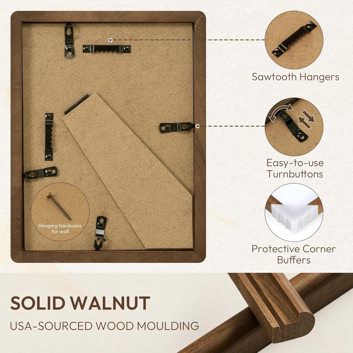 8.5x11 Picture Frame with HD Tempered Glass, USA-Sourced Walnut Wood Photo Frame Matted to 6x8, Rounded Corner 8.5x11 Wood Frames, Vertical or Horizontal Display Poster Gallery Wall & Tabletop Frames - Image 7