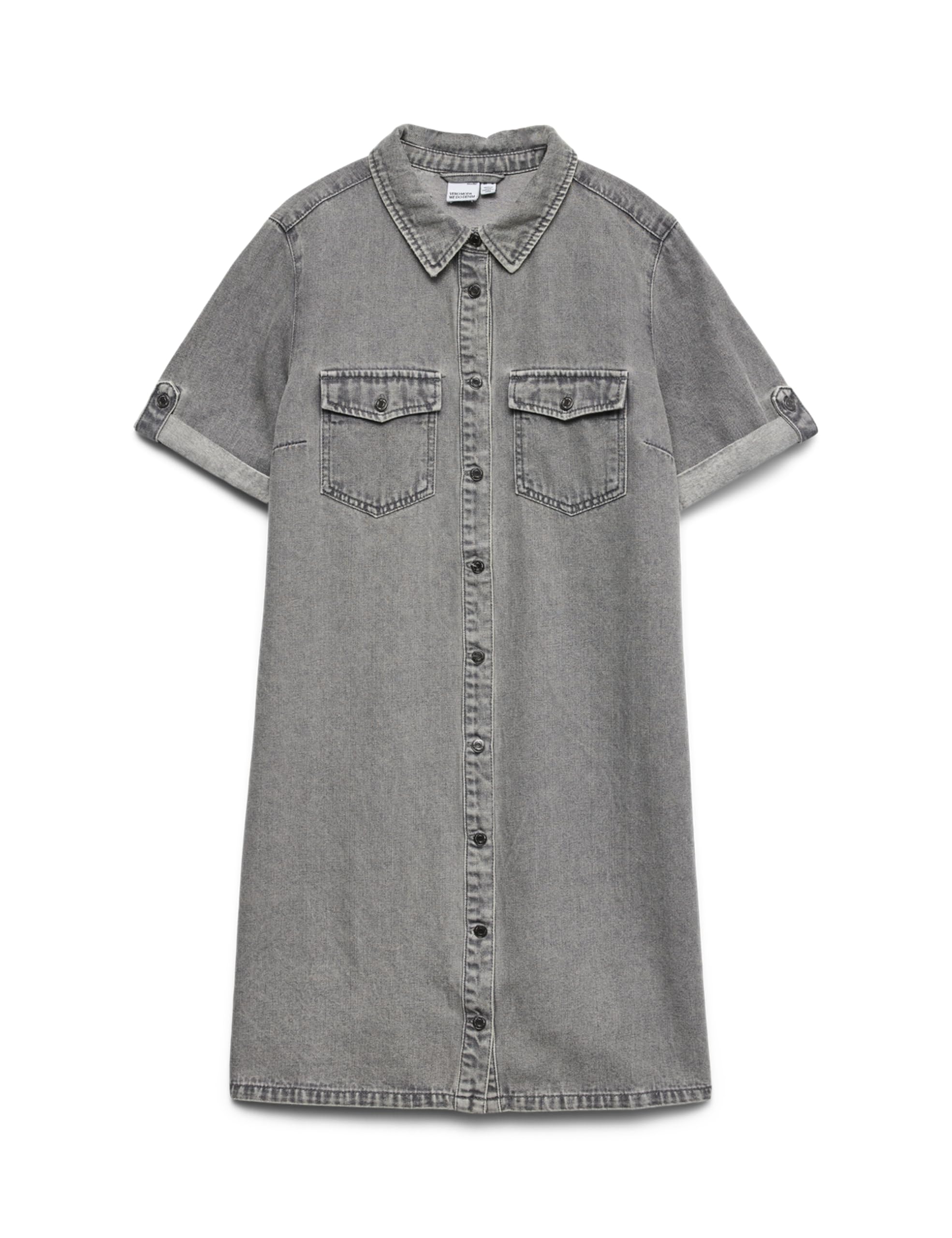 VERO MODA Women's Vmjennie Ss Short Dress Mix Noos, Medium Grey Denim, L