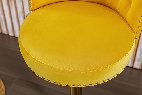 Miniatura 7 de Taburetes de bar giratorios modernos, taburetes de bar ajustables de altura de mostrador dorados con respaldo, sillas de bar tapizadas de terciopelo