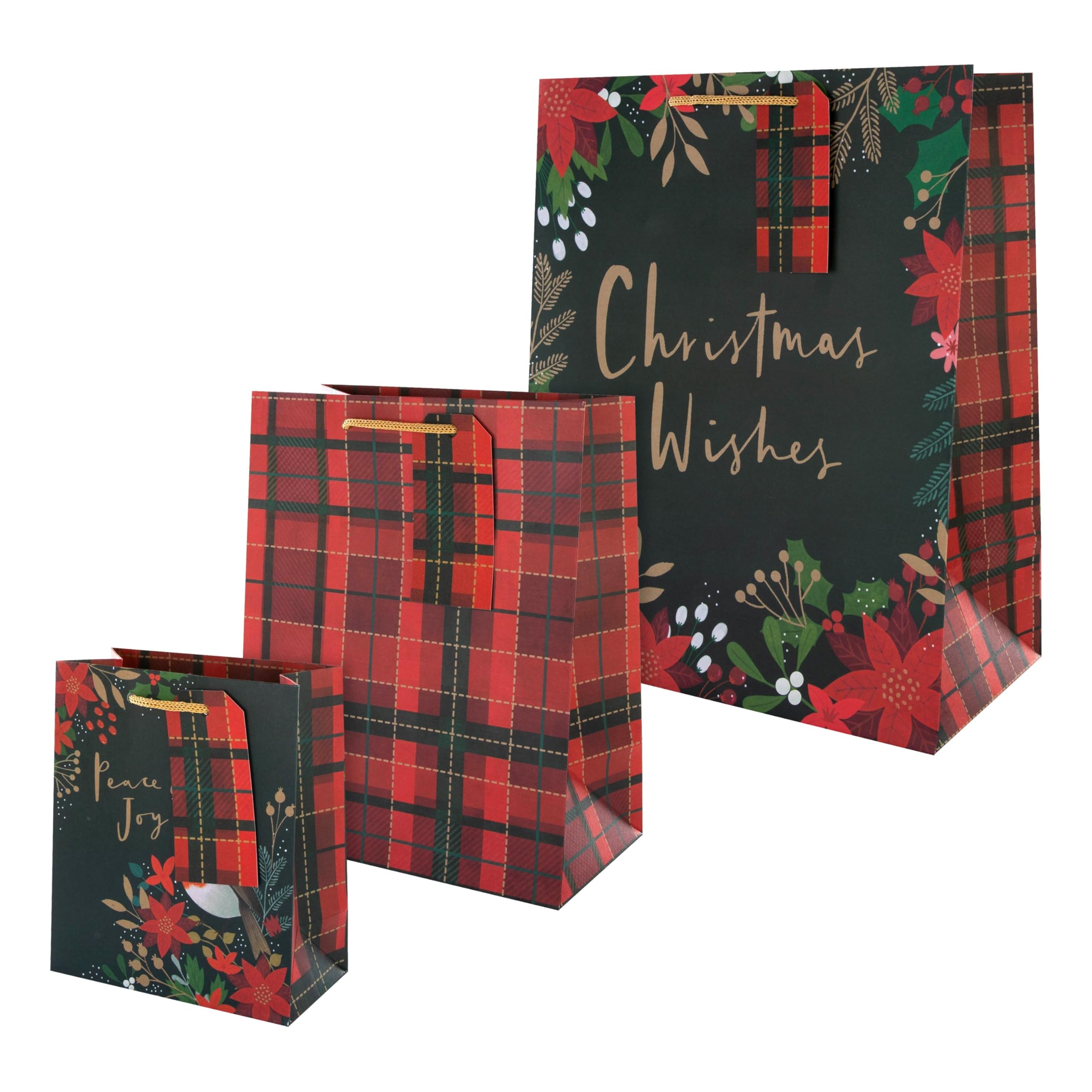 Hallmark Christmas Gift Bags - Pack of 3 in 3 Classic Tartan Designs & 3 Sizes