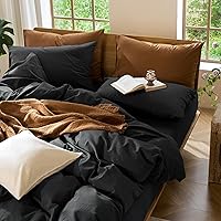 Vista 254 de MooMee Juego de funda de edredón 100% algodón lavado con textura tipo lino, transpirable, duradero, suave y cómodo