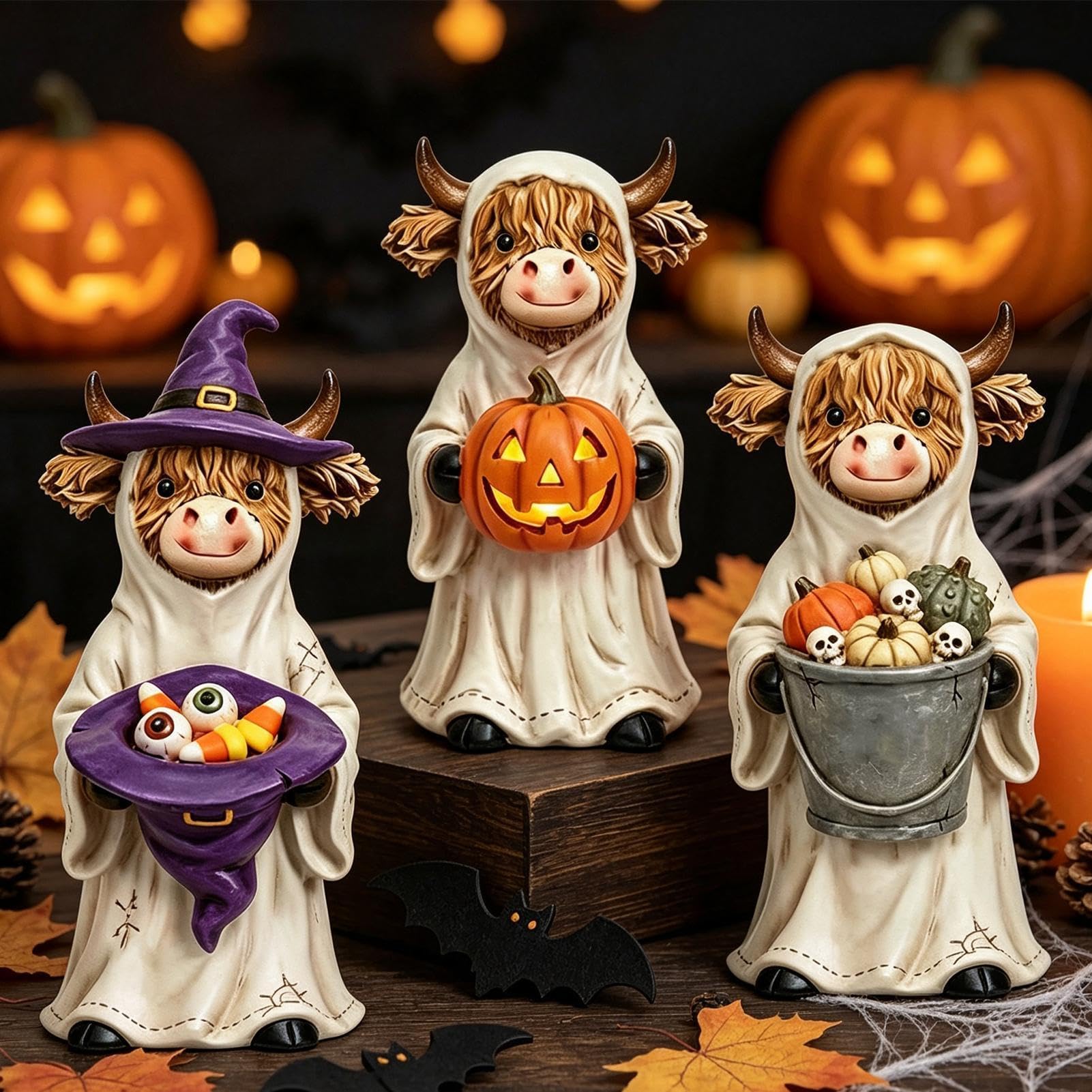 Figura de Animal Escultura Decorativa de de Halloween en Resina, 3 Piezas