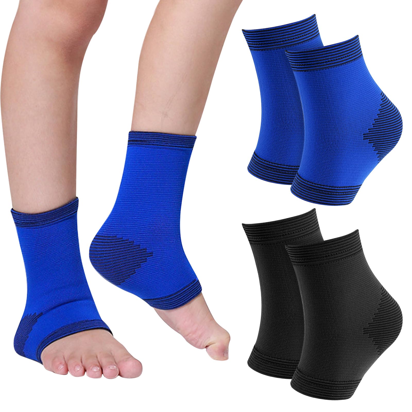 Leikedun 2 paia di cavigliere/calze di supporto per studenti delle scuole medie (13-19 anni) – Con supporto dell'arco plantare, calze sportive elastiche per basket, calcio e corsa – Blu/Nero