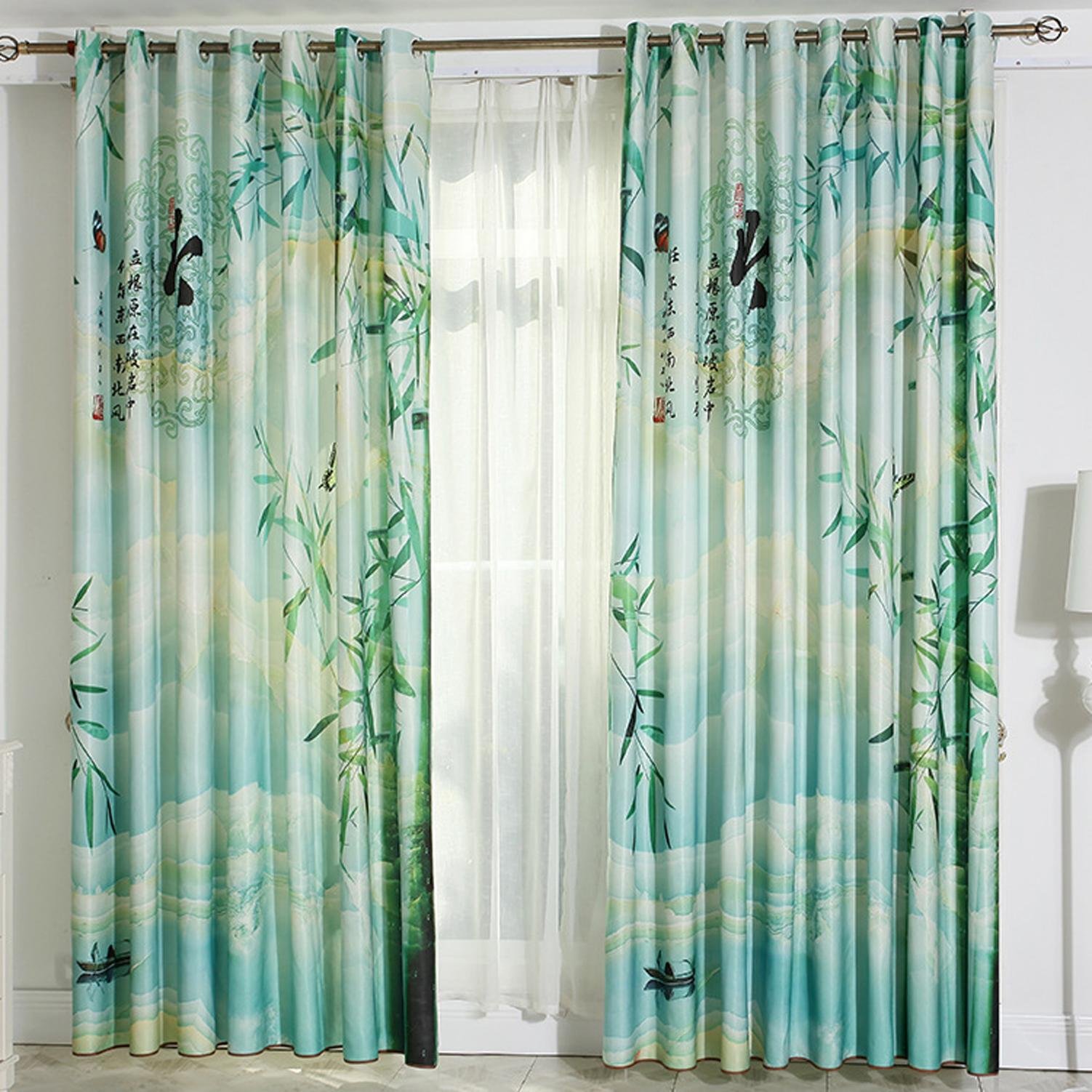 AINIJ Bedroom curtains Green Bamboo 3D digital printing linen curtain cloth bedroom living room balcony blackout cloth curtain Cloth, 1.5m