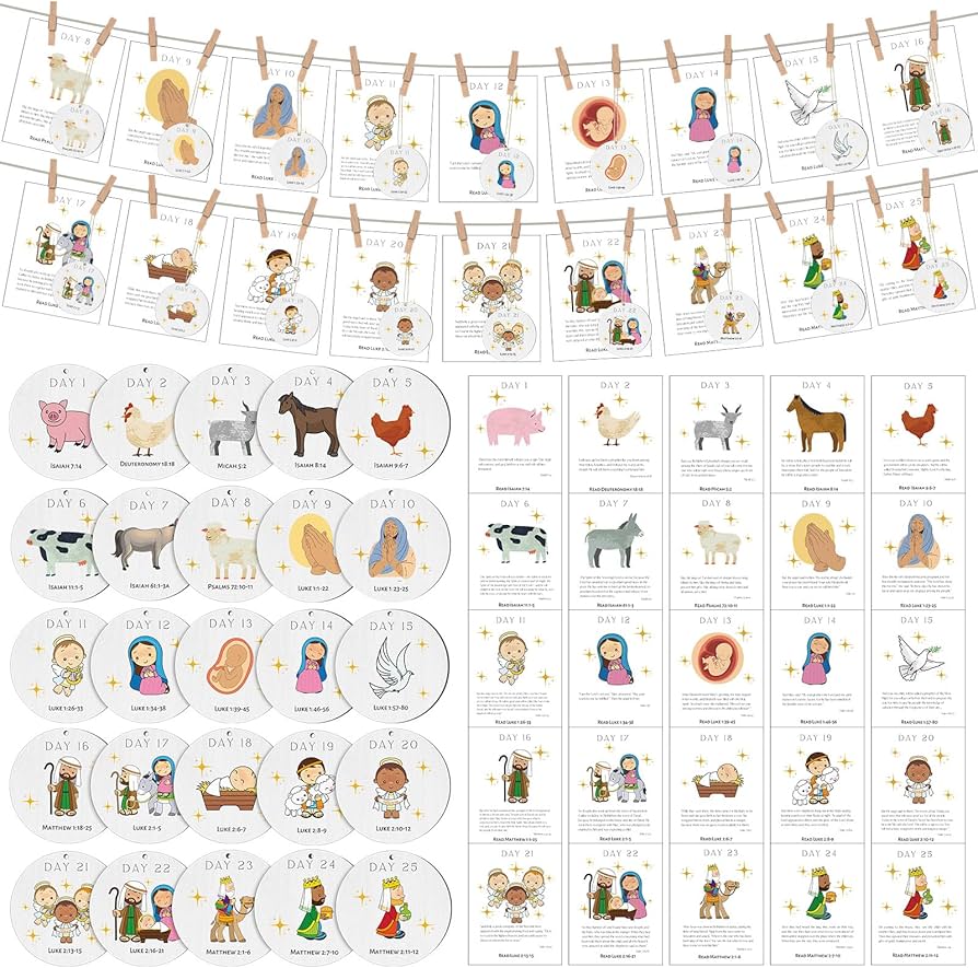 Amazon.com: Chiisong Christmas Religious Nativity Advent Calendar 2025 Bible Verse Advent Calendar Countdown Ornaments 25 Christian Advent Scripture Cards 25 Wooden Ornaments 60 Clothespins for Xmas Holiday : Home & Kitchen