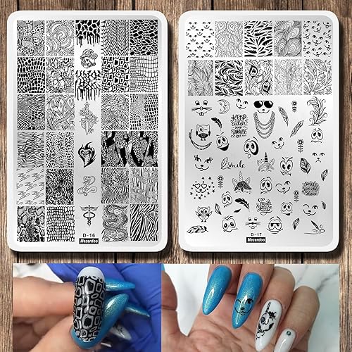 Plantilla de estampado de uñas con patrón de piel de serpiente, bonita expresión facial, diseño de uñas, placa de estampado de cráneo, leopardo,