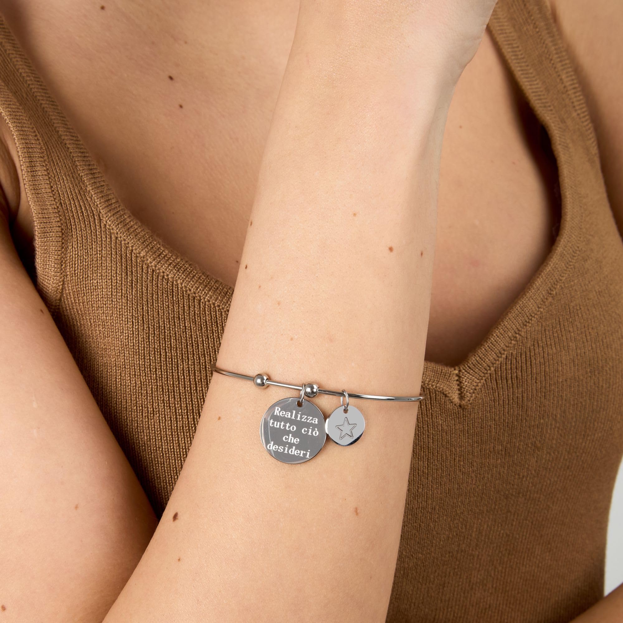 Bluespirit Bracciale da donna, Collezione GOOD VIBES, in Acciaio,Idee regalo - P.31R505000800, Pensiero per Amica, Fidanzata, Moglie, Realizza i tuoi desideri