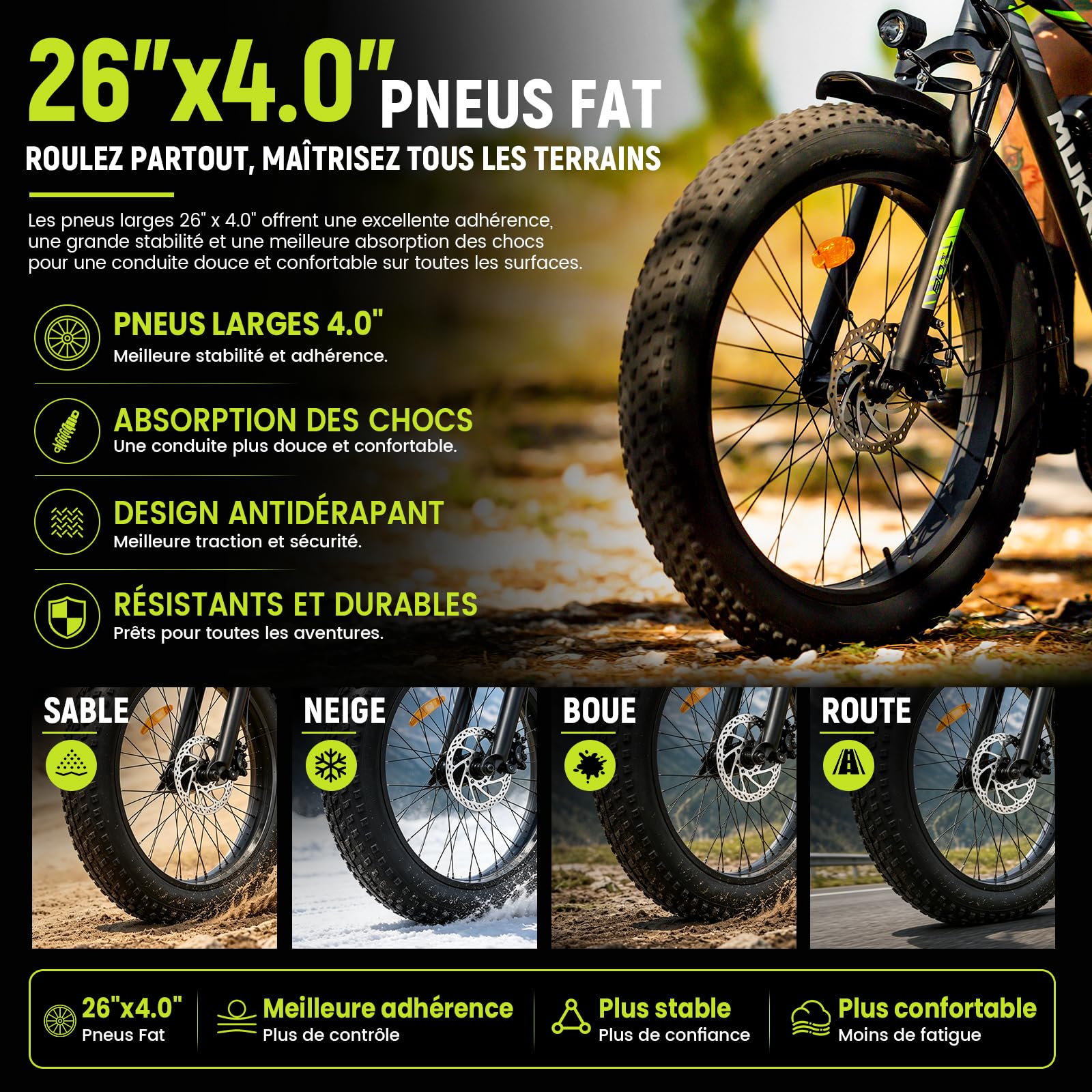Rattan Vélo Électrique Adulte Fat Bike Électrique 26 Pouces, Batterie 720Wh, Autonomie 105km, Pneus Larges 26" x4.0, Vélo Tout Terrain avec Freins à Disque 180mm