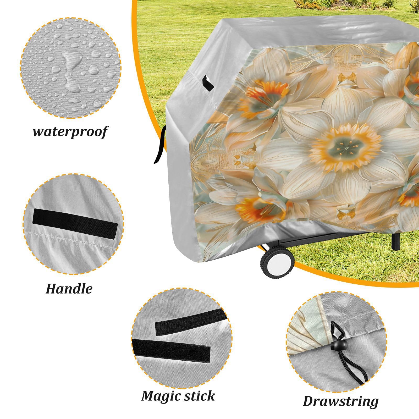 Fundas para ahumadores de 65 pulgadas, resistentes a la nieve, para exteriores, estilo bohemio, floral, color blanco misterio