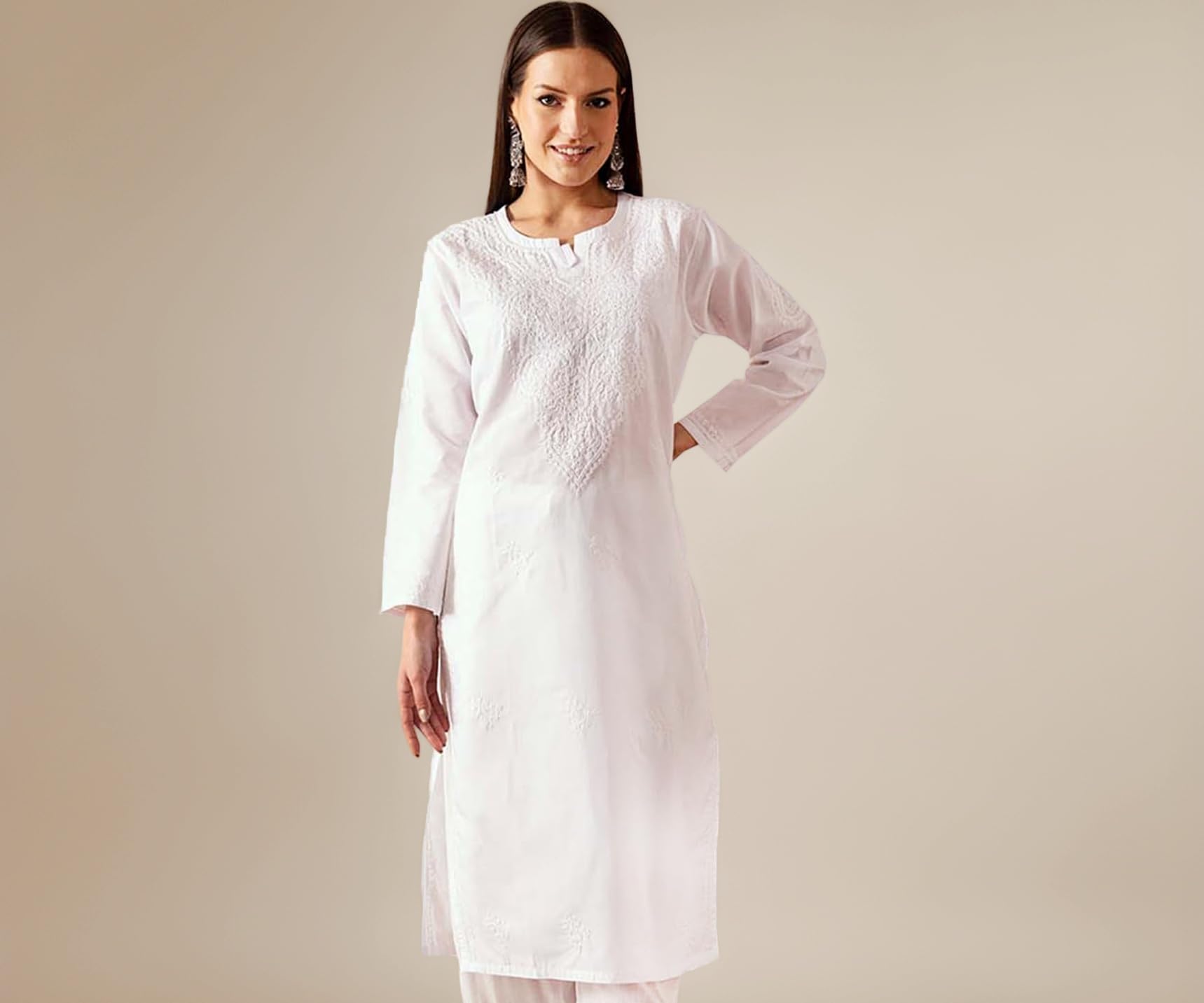 Ada Hand Embroidered Lucknowi Chikankari Cotton Kurta for Women A197461