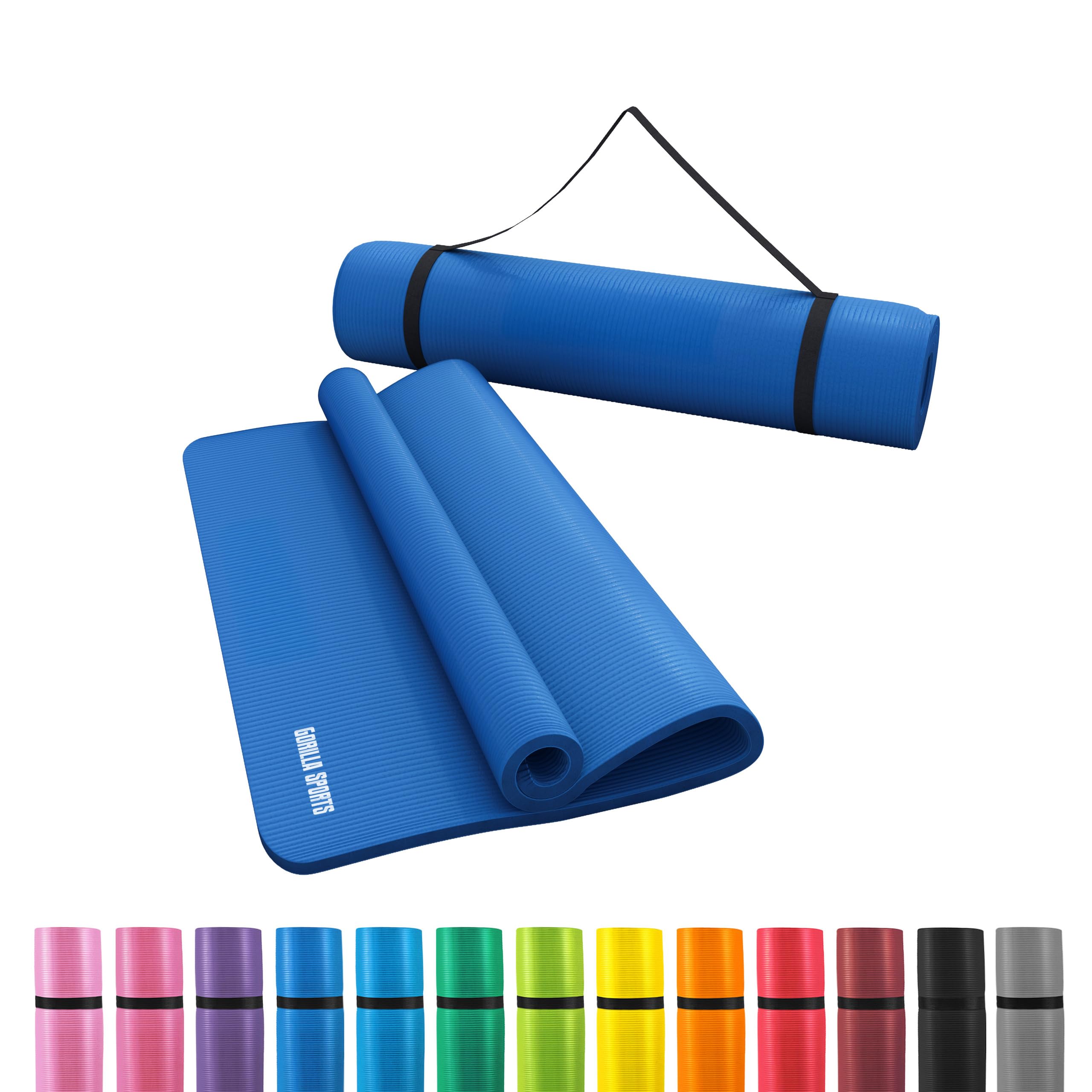 GORILLA SPORTS® Yogamatte - 190x60x1,5 cm oder 190x100x1,5 cm, mit Tragegurt, Phthalatfrei, Rutschfest, Farbwahl - Gymnastikmatte, Fitnessmatte, Sportmatte, Trainingsmatte, Übungsmatte