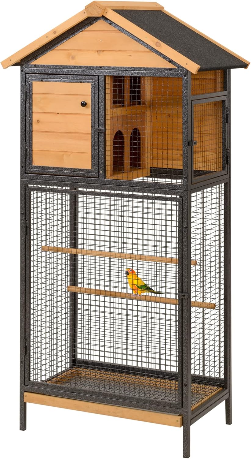 PawHut Bird Cage for Budgie Canary Cockatiel w/Standing Pole, Nest
