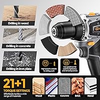 Vista 4 de Juego de taladro de iones de litio inalámbrico sin escobillas de 20 V, diseño compacto, kit de taladro de iones de litio recargable gris, incluye