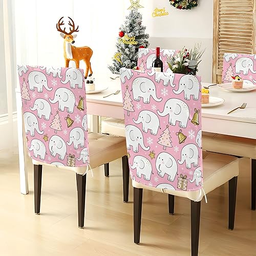 Miniatura 3 de Cute White Elephant Pink and Gold Dining Chair Slipcovers Anti-Dust for Home, Restaurant, Banquet Set of 2 decoración Parson Chair Covers