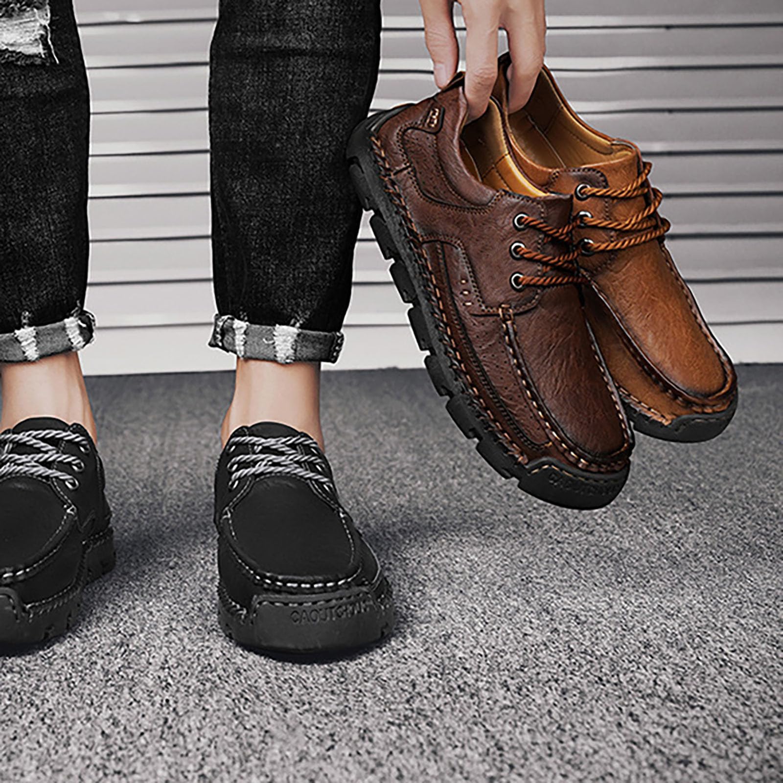 Zapatos planos casuales de piel sintética para hombre, mocasines clásicos
