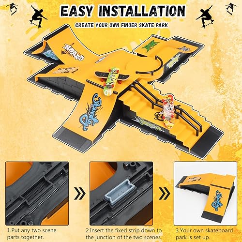 Miniatura 7 de Patinetas de dedo 6 en 1 para niños, juego de rampa de patineta de dedo, kit de parque de patinaje para dedos, juguetes de patineta para dedos