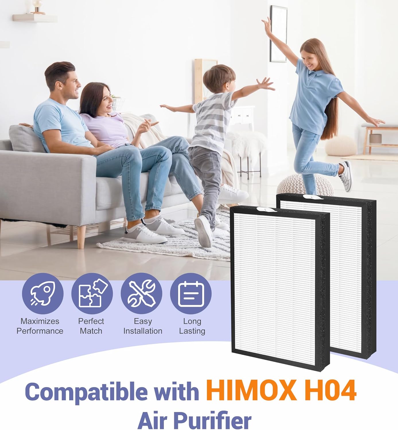 2 Pack H04 Replacement Filter Compatible with HIMOX H04 Air Purifier, 4-Stage Filtration H13 HEPA and Activated carbon Filters - Image 2
