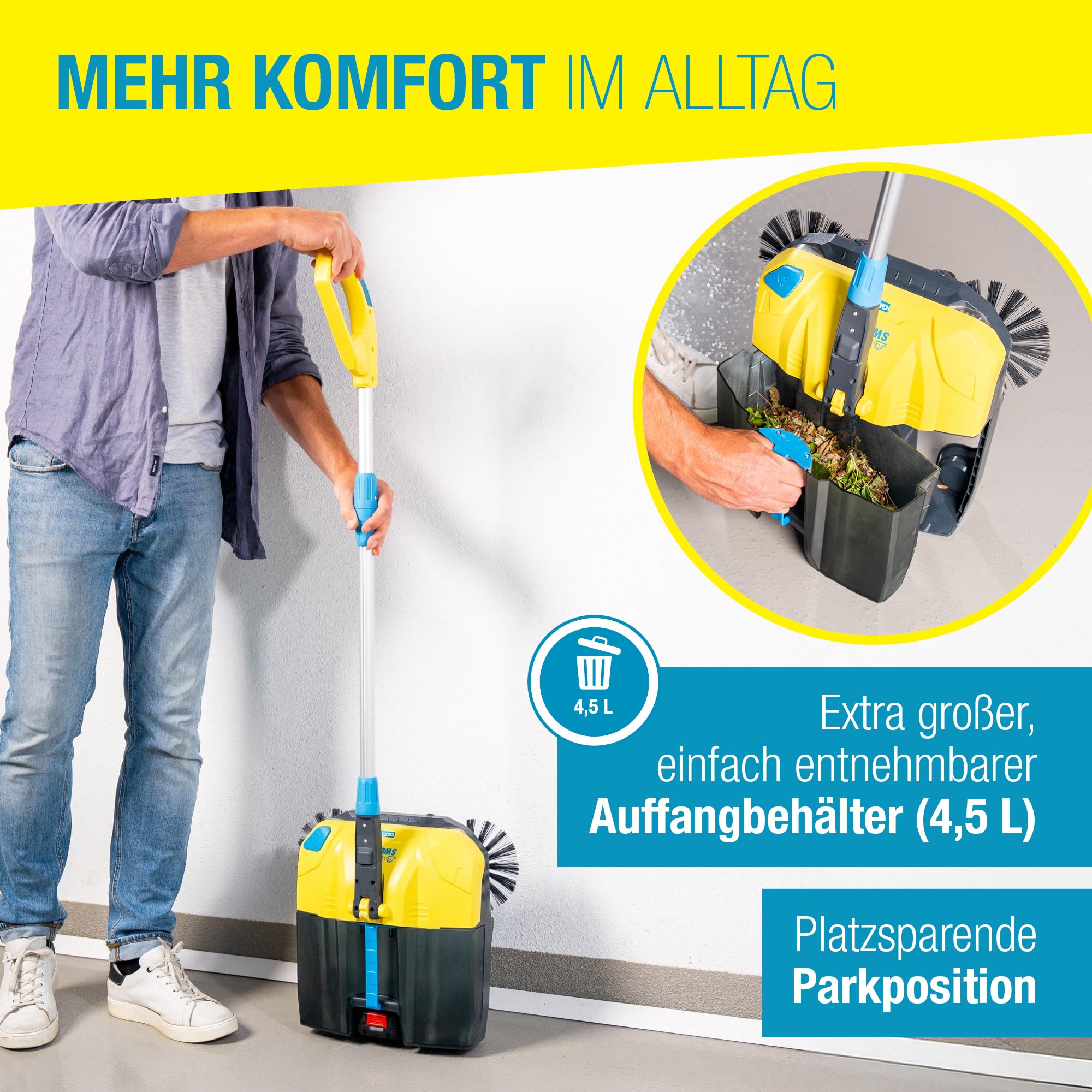 GLORIA Akku-Kehrmaschine EasySweep 18V inkl. Bosch 18V Akku | Elektrischer Akkubesen & Kehrbesen für Indoor & Outdoor | Einfahrt, Gehweg, Terrasse, Garage & Laub | 40 cm Arbeitsbreite & 4,5L Behälter