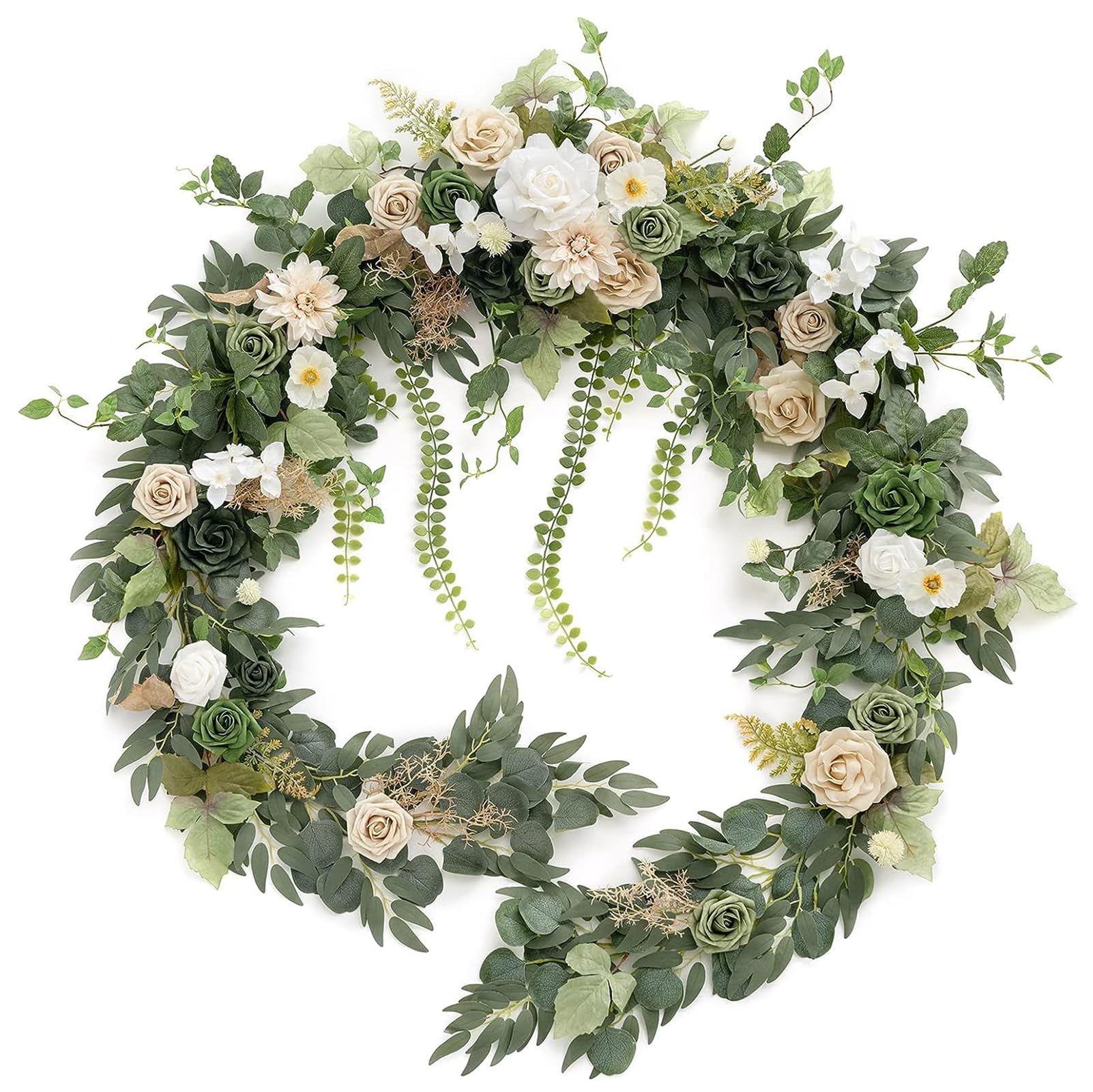 Sztuczne girlandy eukaliptusowe,   9FT sztuczny liść wierzby girlanda zieleni, ręcznie robiona zielona girlanda na stół weselny dom wiejski Home Decor