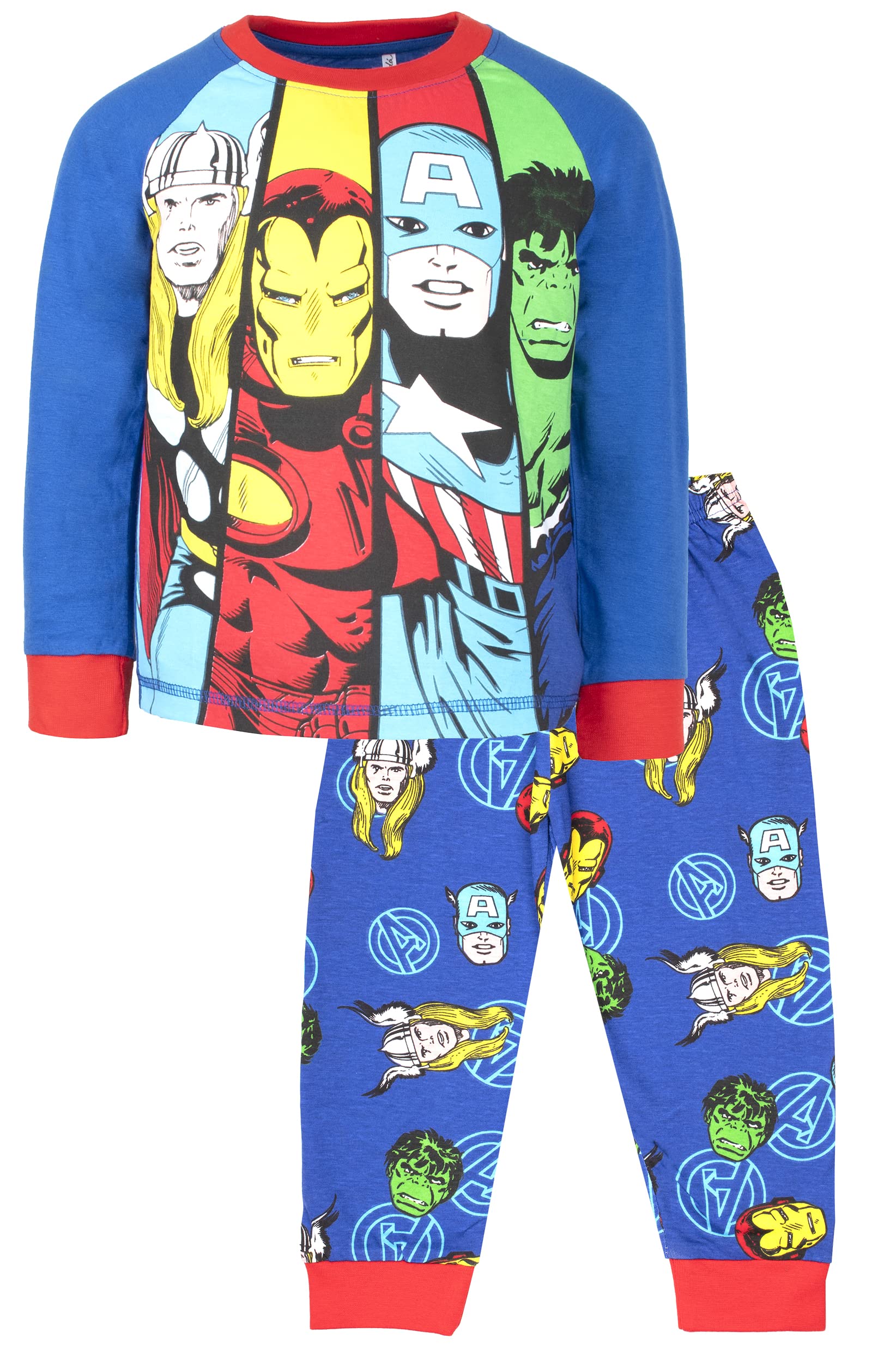 Marvel - Avengers Pyjamas for Kids, Ages 8-9 - Long Sleeve Avengers Pyjama Set - 100% Cotton, Long Sleeve Superhero Pyjamas - Official Merchandise - Blue