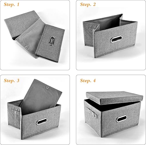Miniatura 5 de Contenedores de almacenamiento de tela de lino con tapa 1 unidad Caja de almacenamiento plegable con tapa, contenedores de almacenamiento para