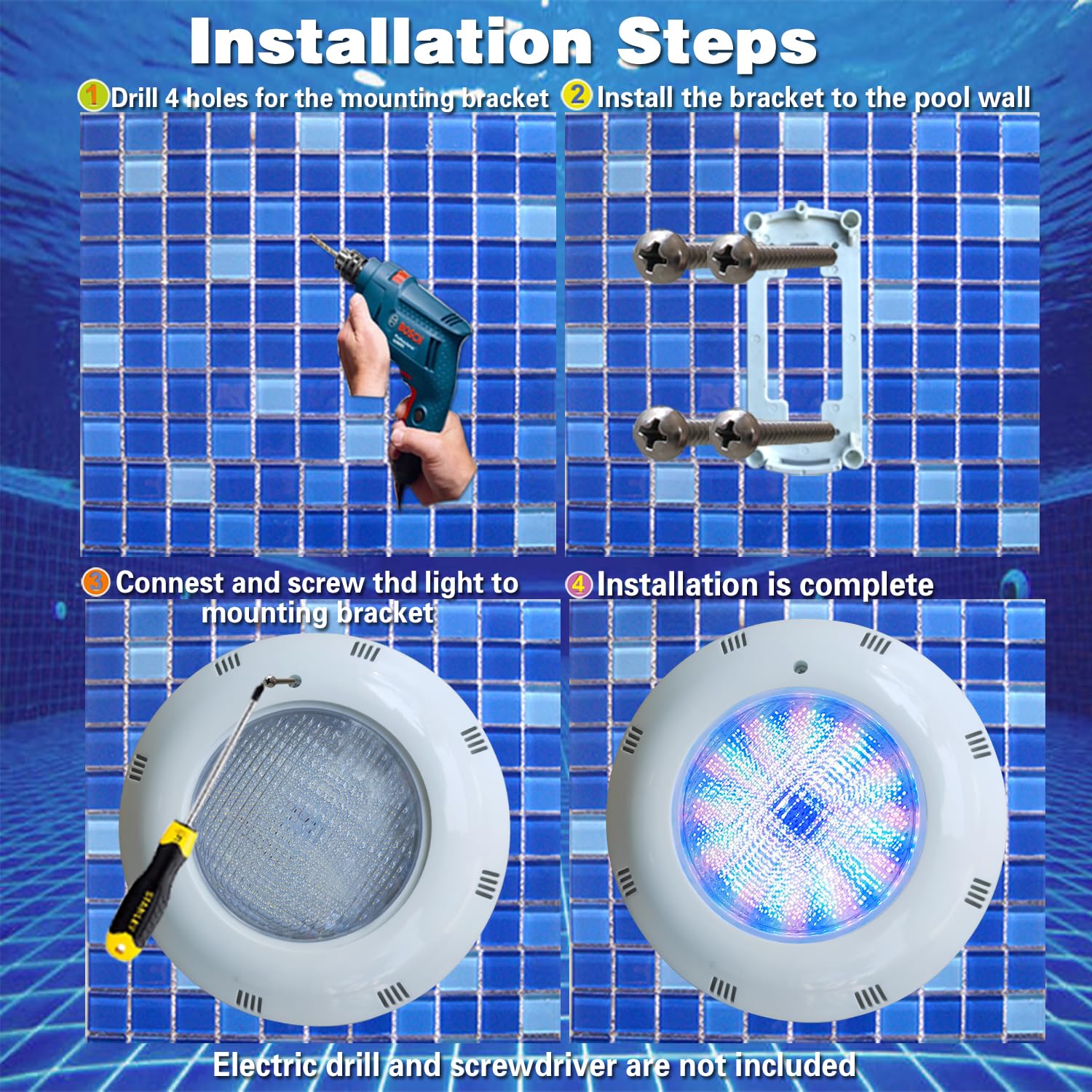 B·LED BARCELONA LED - Foco LED sumergible para piscina - 12V AC - 24W - IP68 - Ø295mm