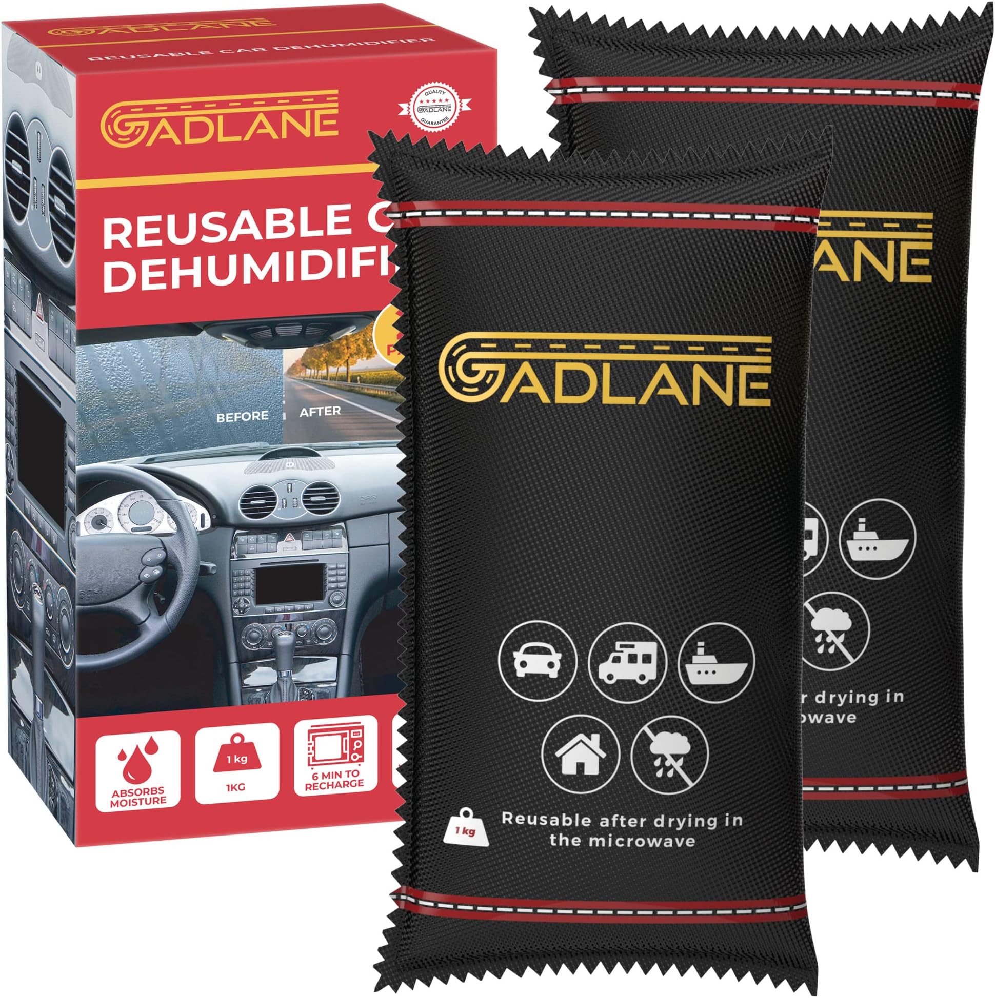 GADLANE XLarge Reusable Car Dehumidifier Clear Eliminates Foggy