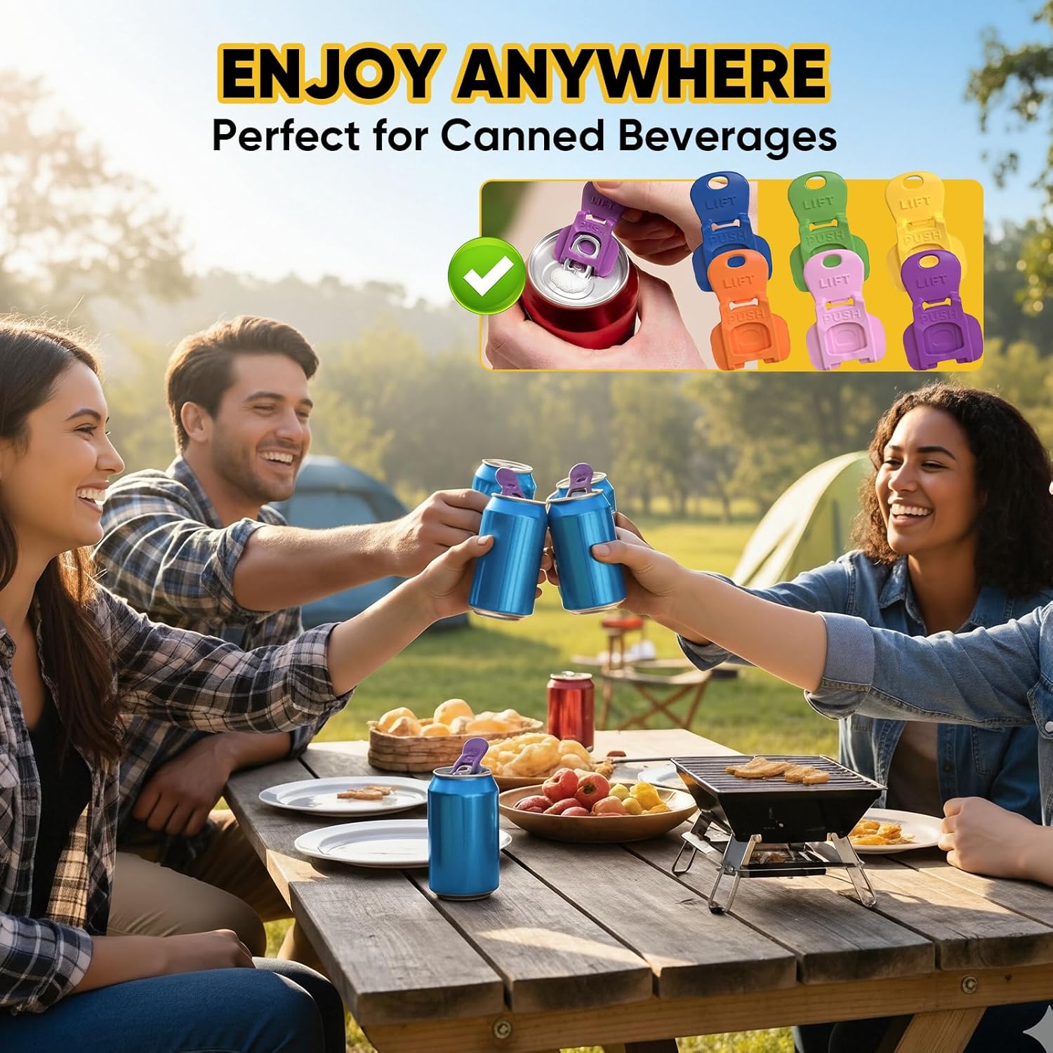 Sakerplus Easy Tab Opener & Drink Protector,Colorful Drink Can Cap for Soda, Beer, Coke Shields From Bugs, Bees for Camping & Outdoor (36 Pieces)