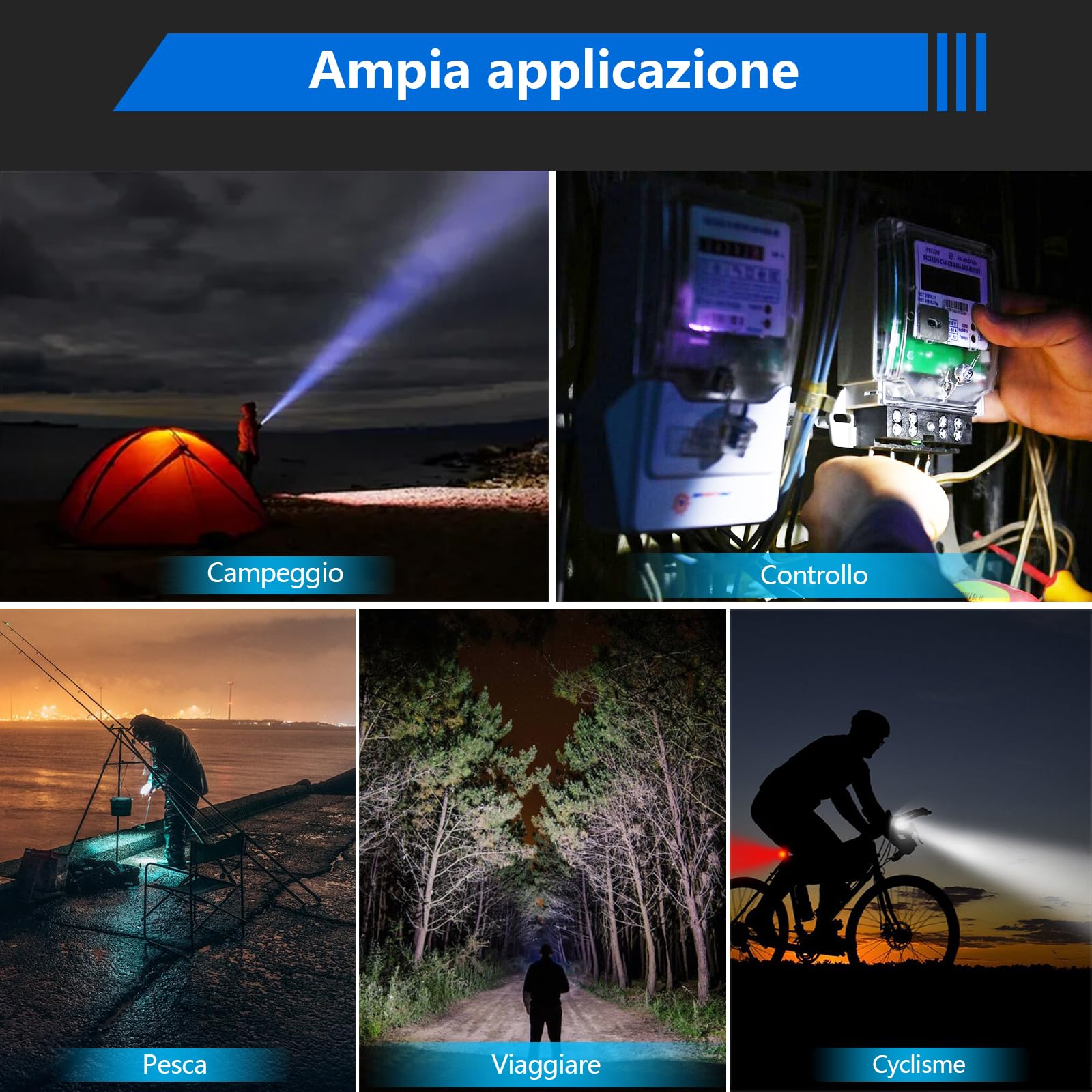 Torcia Led Potente Professionale confezione da 2, 150000 Lumen Torcia Ricaricabile, Torcia Tattica Zoomabile, Con 5 Modalità Di Luce Per Campeggio, Escursionismo, Emergenaze